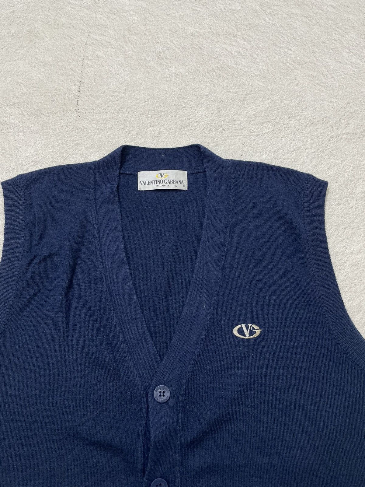 Yves Saint Laurent Vintage Valentino Gabbana Knit Vest Embroidery Y2K YSL CDG Size 44R - 2 Thumbnail