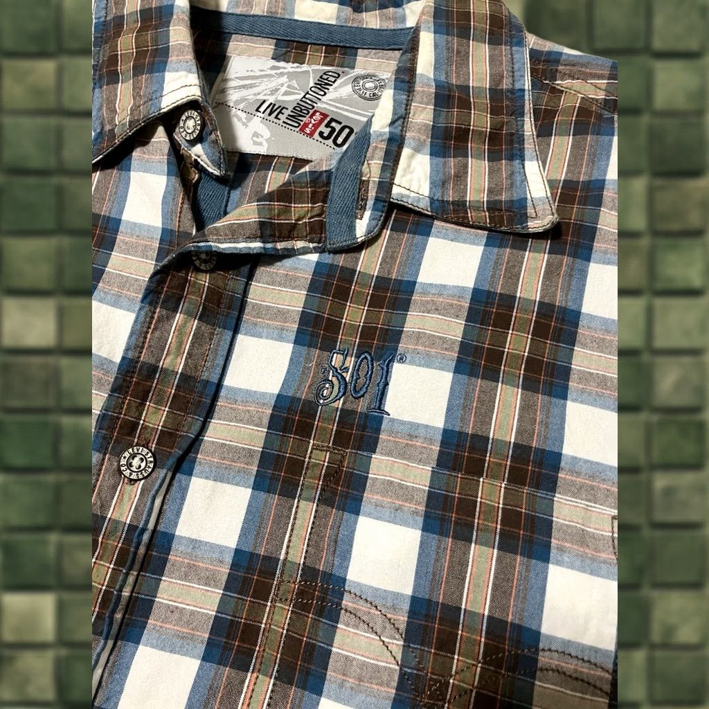 Levi's VINTAGE Levi's Mens XL Plaid Long Sleeve Button-Down Shirt 501 Jeans Printed Back Size US XL / EU 56 / 4 - 1 Thumbnail