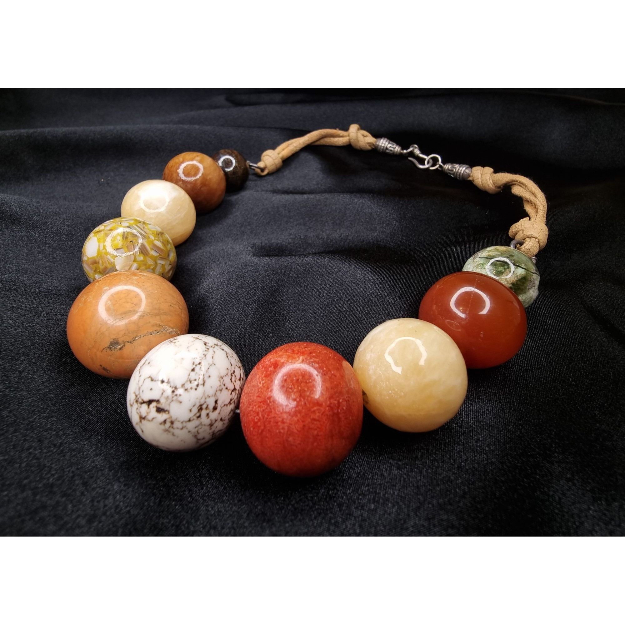 Vintage Vintage Large Stone Beaded Necklace With Sterling Silver Cla Size ONE SIZE - 2 Thumbnail