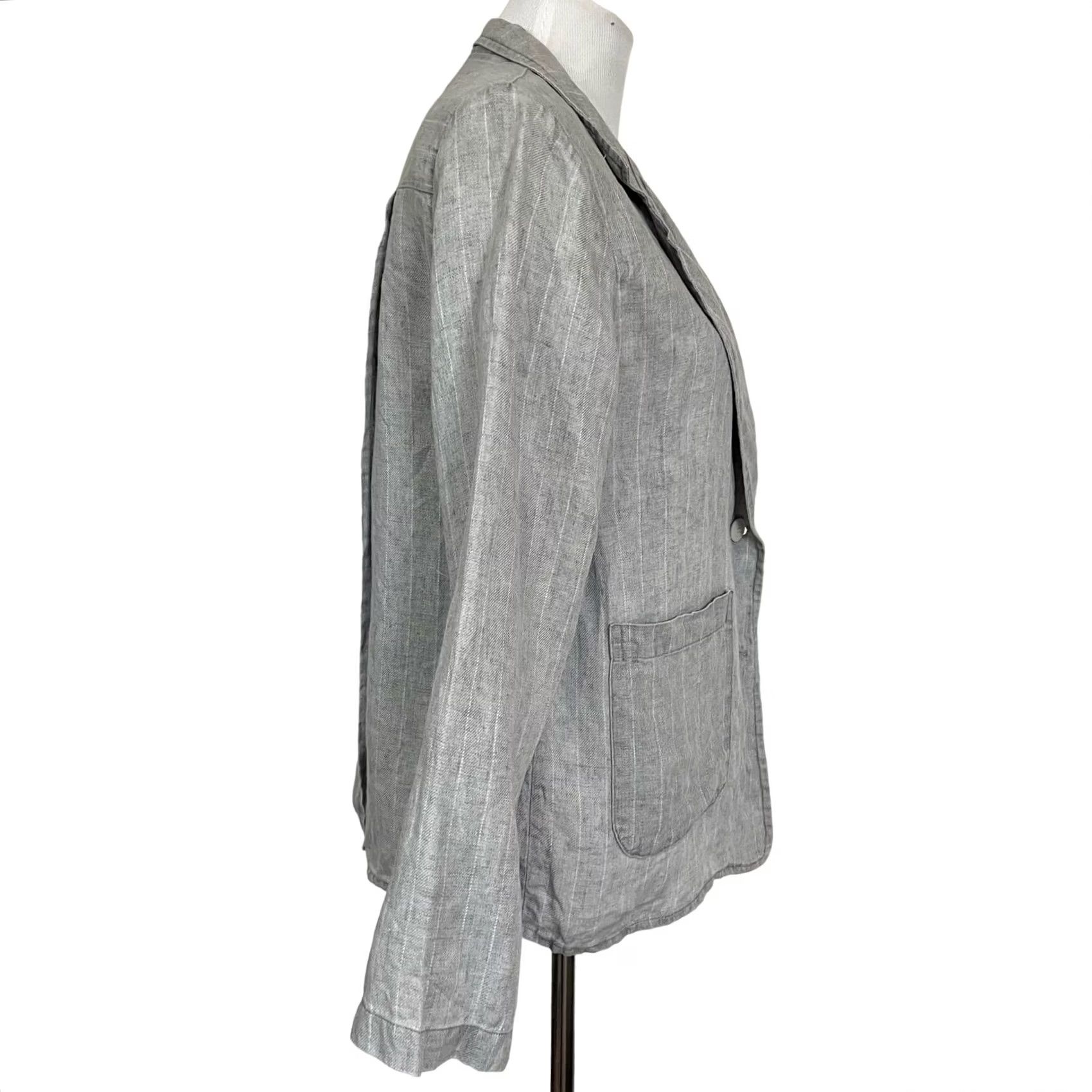 Vintage Sibel Saral Blazer Shirt Women’s Linen Gray Pinstripe Pockets Sz M Long Sleeve Button Front Back Slit Vintage? Size M / US 6-8 / IT 42-44 - 7 Thumbnail