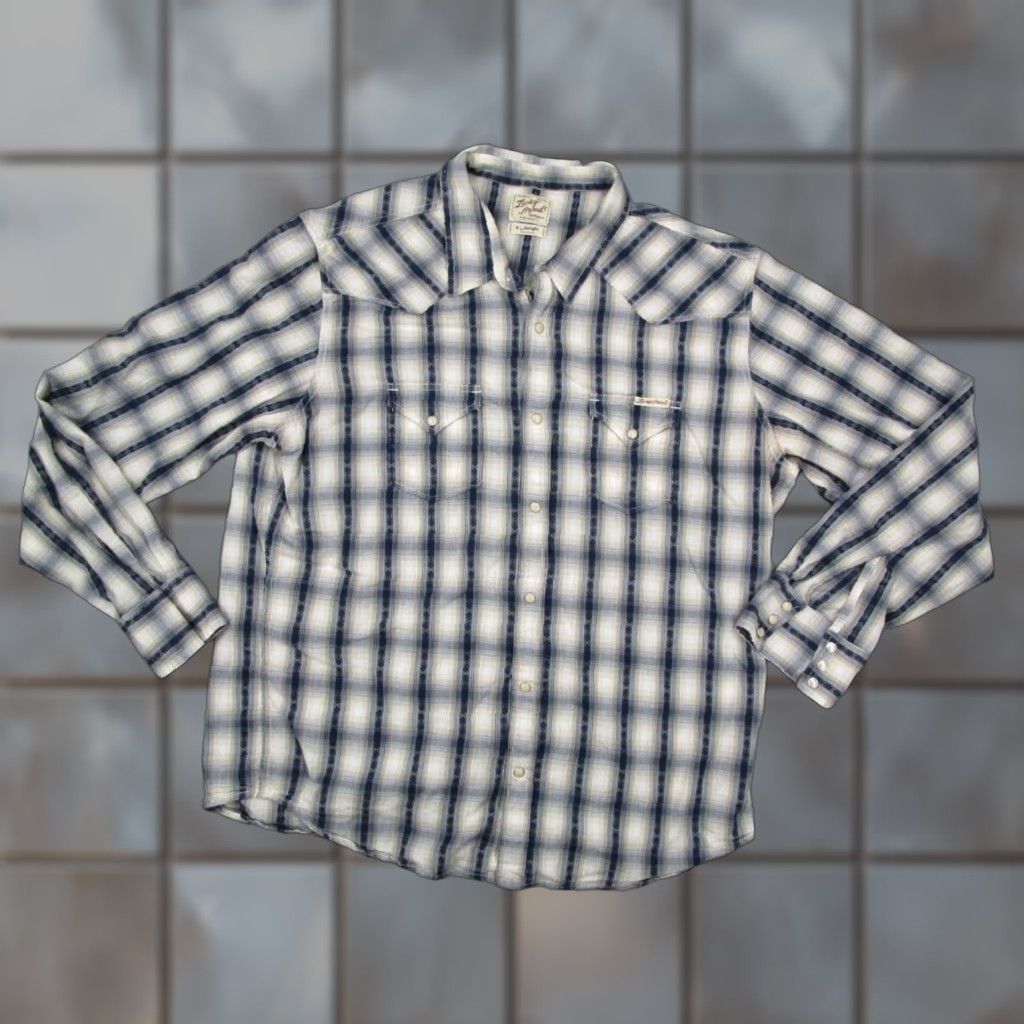 Lucky Brand Lucky Brand Shirt Mens XL Gray Check Button-Up Pearl Snaps Western Cowboy Leather? (No) Size US XL / EU 56 / 4 - 1 Thumbnail