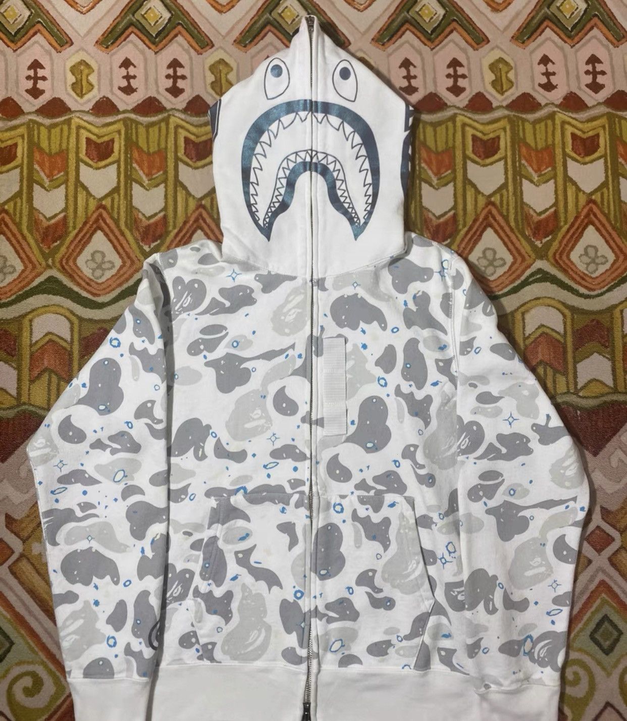 Pre owned Bape Space Camo Shark Full Zip Hoodie In White ModeSens