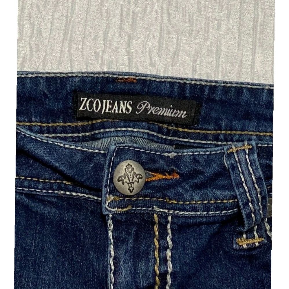 Vintage ZCO Jeans Premium Blue Bootcut Jeans Distressed Embellished 5-Pocket Design Low Rise Size 5 Womens Jeans Size 27" / US 4 / IT 40 - 5 Thumbnail