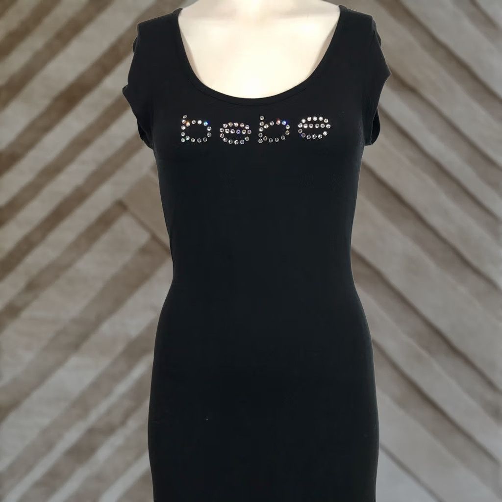 Bebe VINTAGE BEBE Women's XS BLACK Short Sleeve Bling Lace Up Maxi Dress Size 26" / US 2 / IT 38 - 1 Thumbnail
