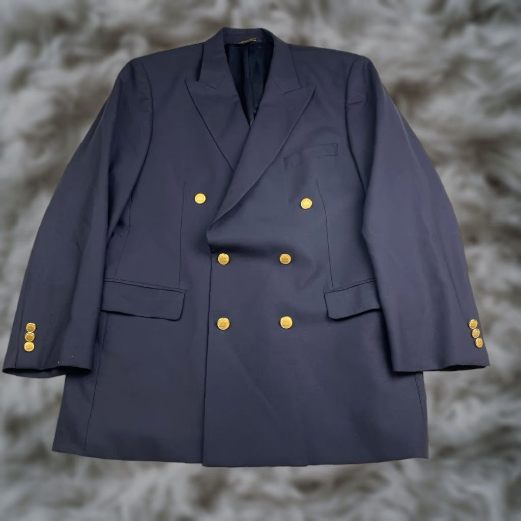 Brooks Brothers Brooks Brothers Blazer Navy 43L Double-Breasted Wool Gold Buttons Six-Button Front Peak Lapel Regular Mens Jacket Size 46R - 1 Thumbnail