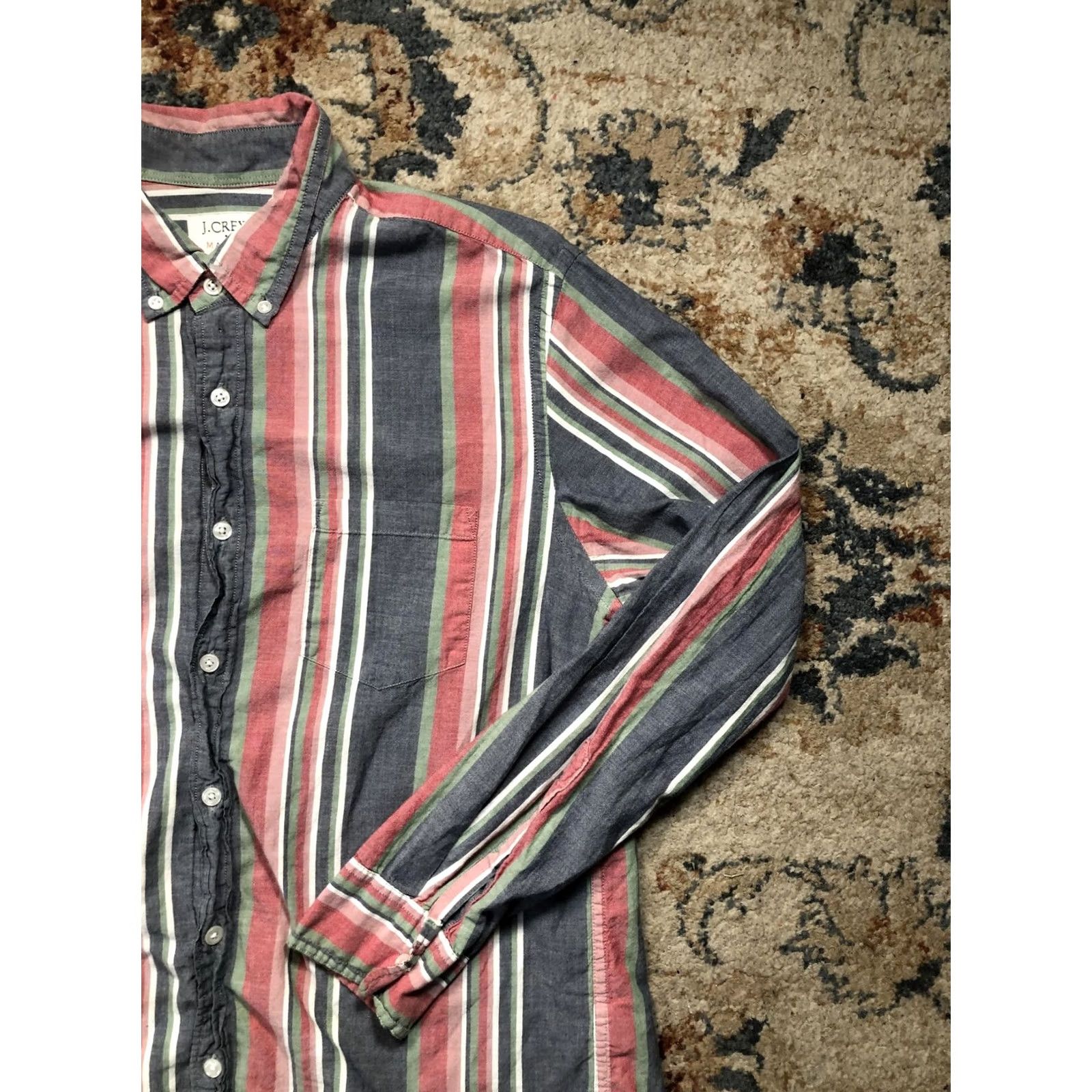 J.Crew J. Crew Madras Shirt Mens L Red Blue Striped Button-Down Long Sleeve G4134 Size US L / EU 52-54 / 3 - 4 Thumbnail