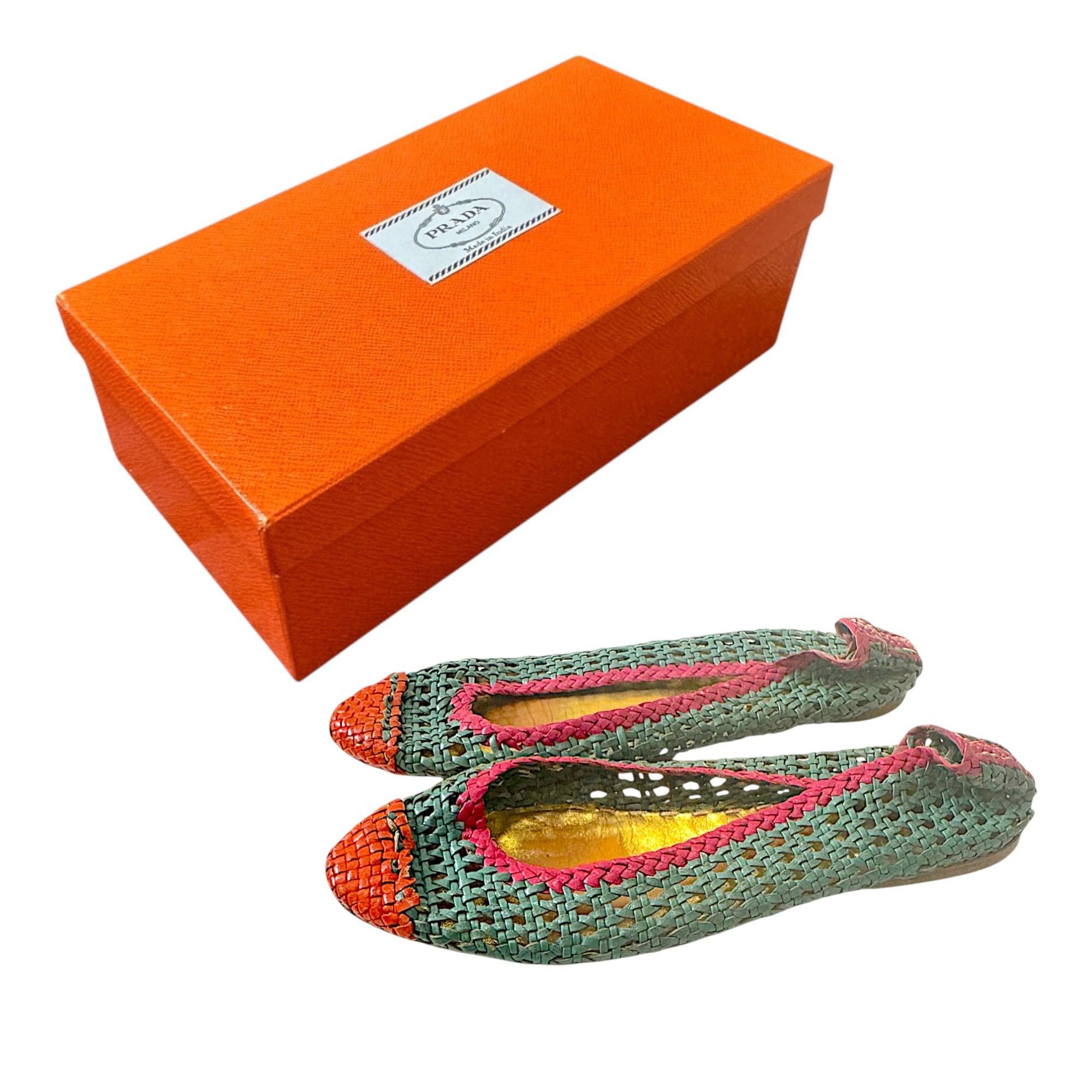 Prada Prada SS2010 Limited Edition Woven Madras Leather Flats – Si Size US 9 / IT 39 - 1 Thumbnail