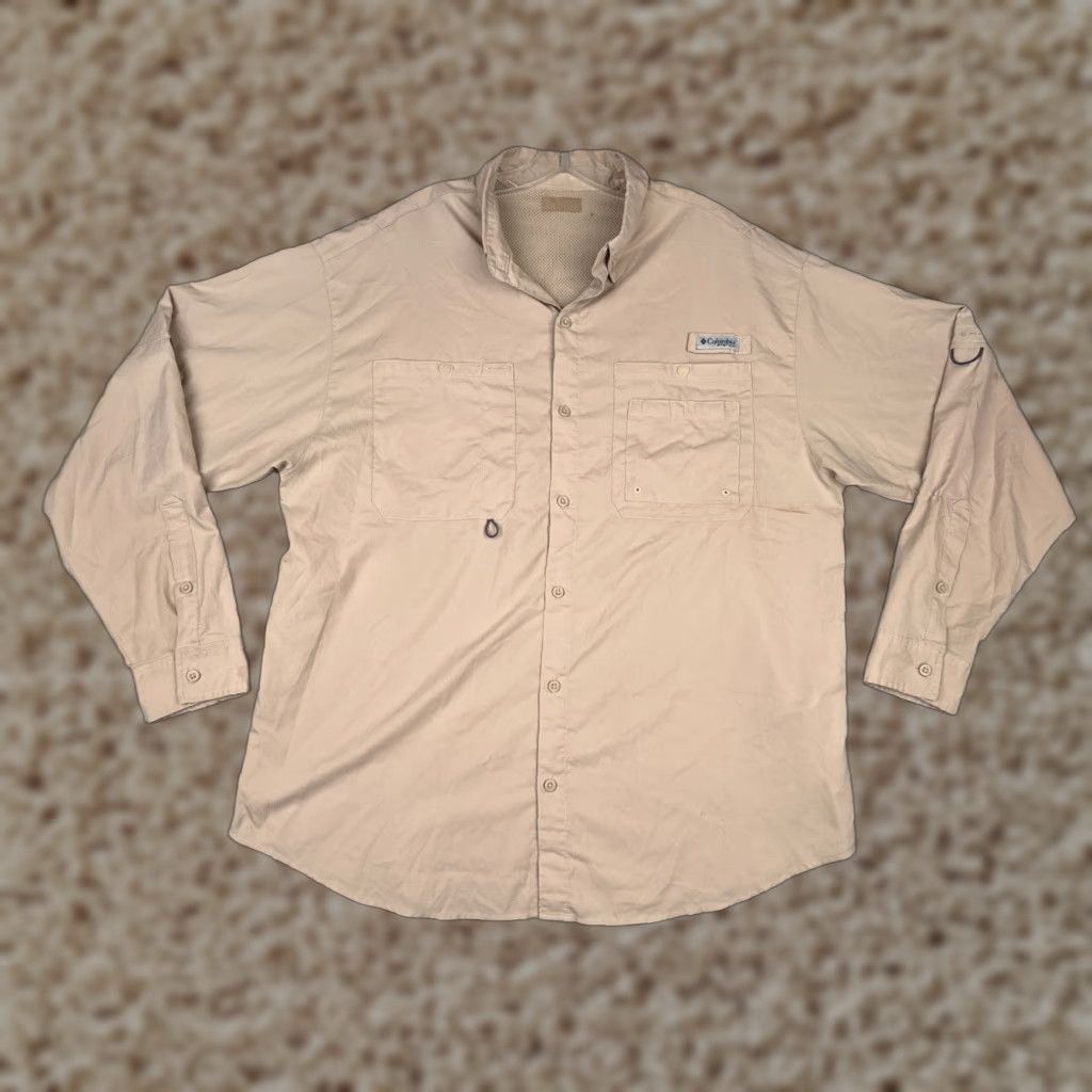 Vintage Columbia Shirt Men XL Beige Button Up Long Sleeve Fishing Angler Outdoor PFG Vented All Seasons Breathable Pocket Button-Up Mens Size US XL / EU 56 / 4 - 1 Thumbnail