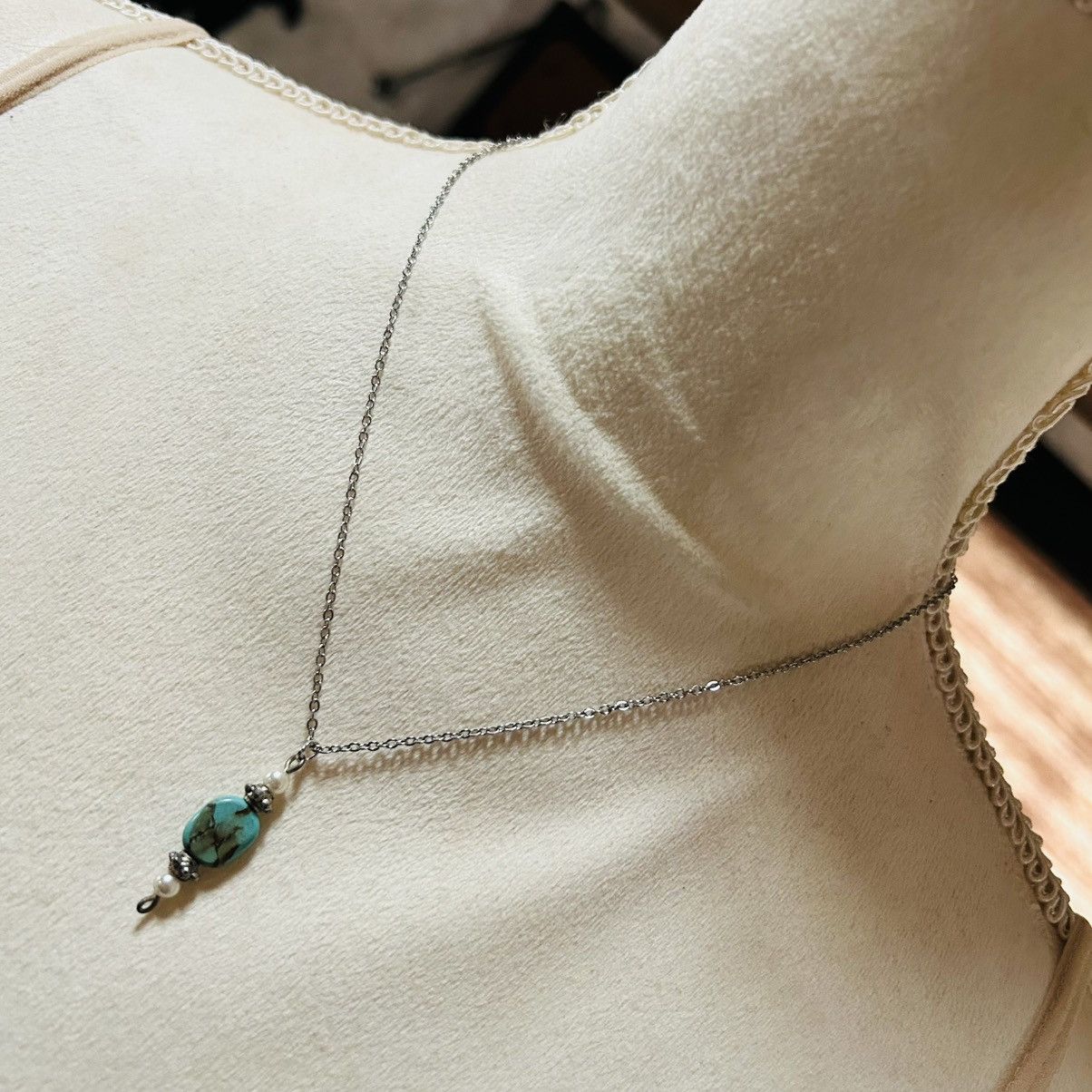 Handmade Handcrafted silver plated African turquoise pearl necklace Size ONE SIZE - 1 Thumbnail