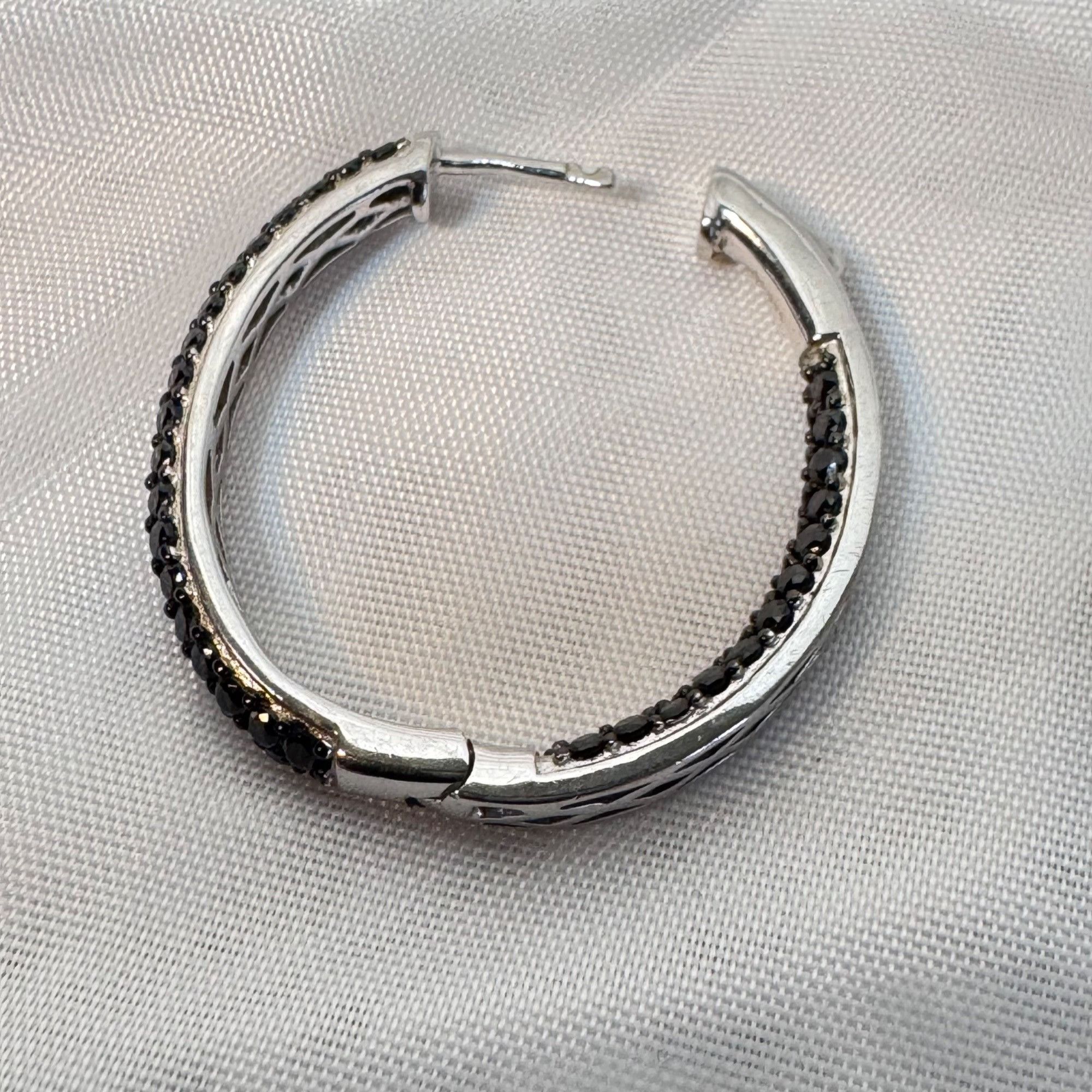 Other VTG Sterling Silver 925 Black Cubic Zirconia Hinged Hoop Ear Size ONE SIZE - 4 Thumbnail