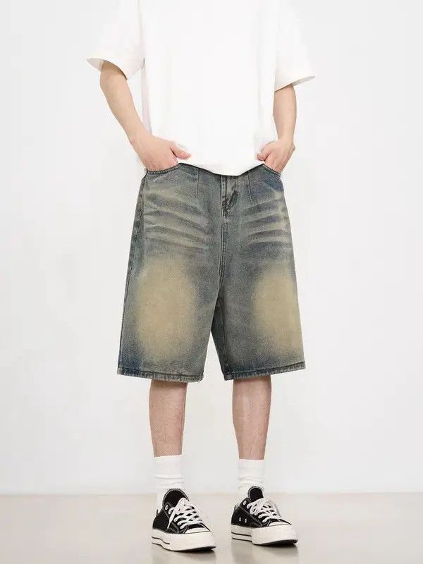 Japanese Brand VIBE Retro washed yellow mud baggy denim shorts Size US 33 - 7 Thumbnail