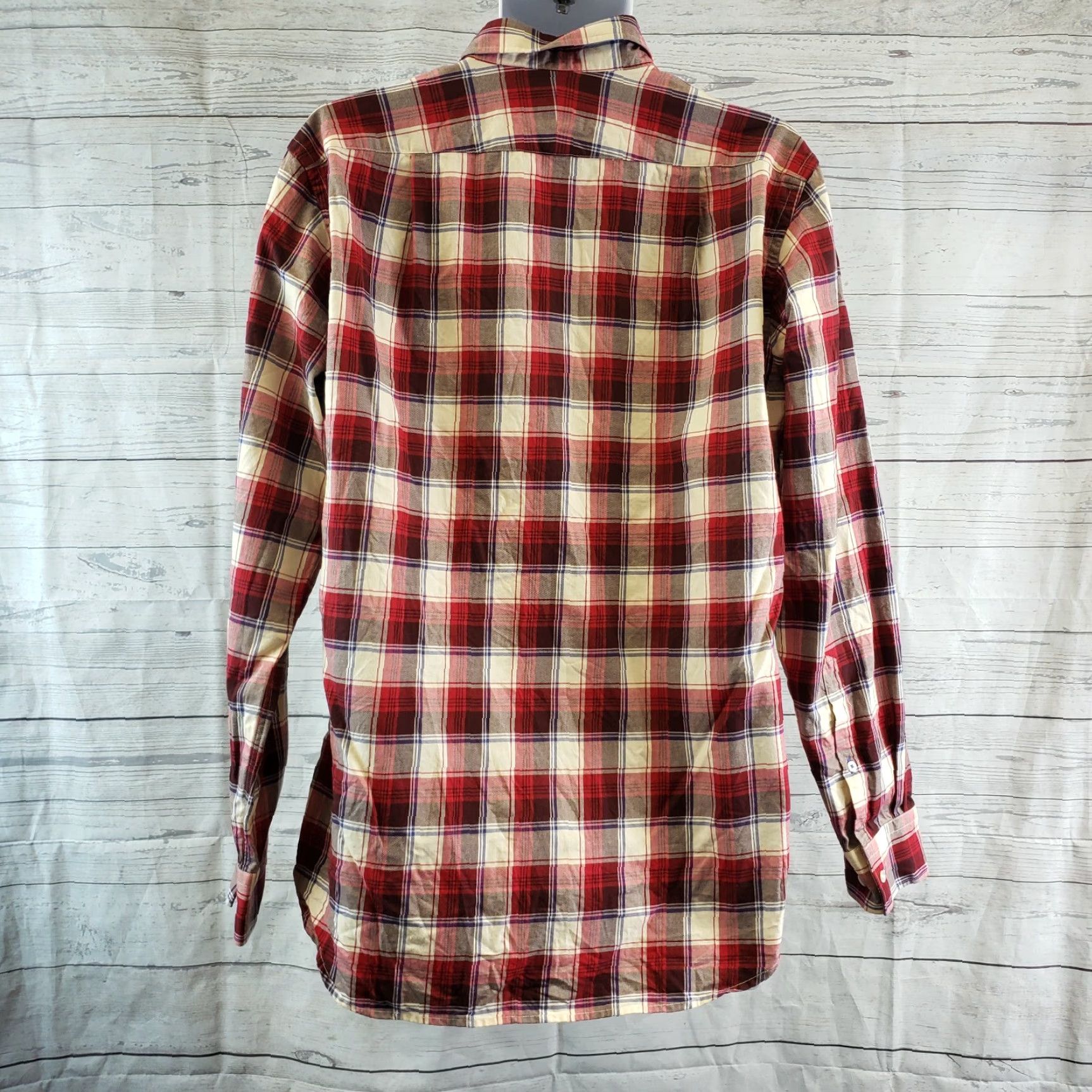 J.McLaughlin J McLaughlin Mens Trim Fit Shirt Sz Large Red Blue Plaid Long Sleeve Cotton Shirt N./a Size US L / EU 52-54 / 3 - 3 Thumbnail