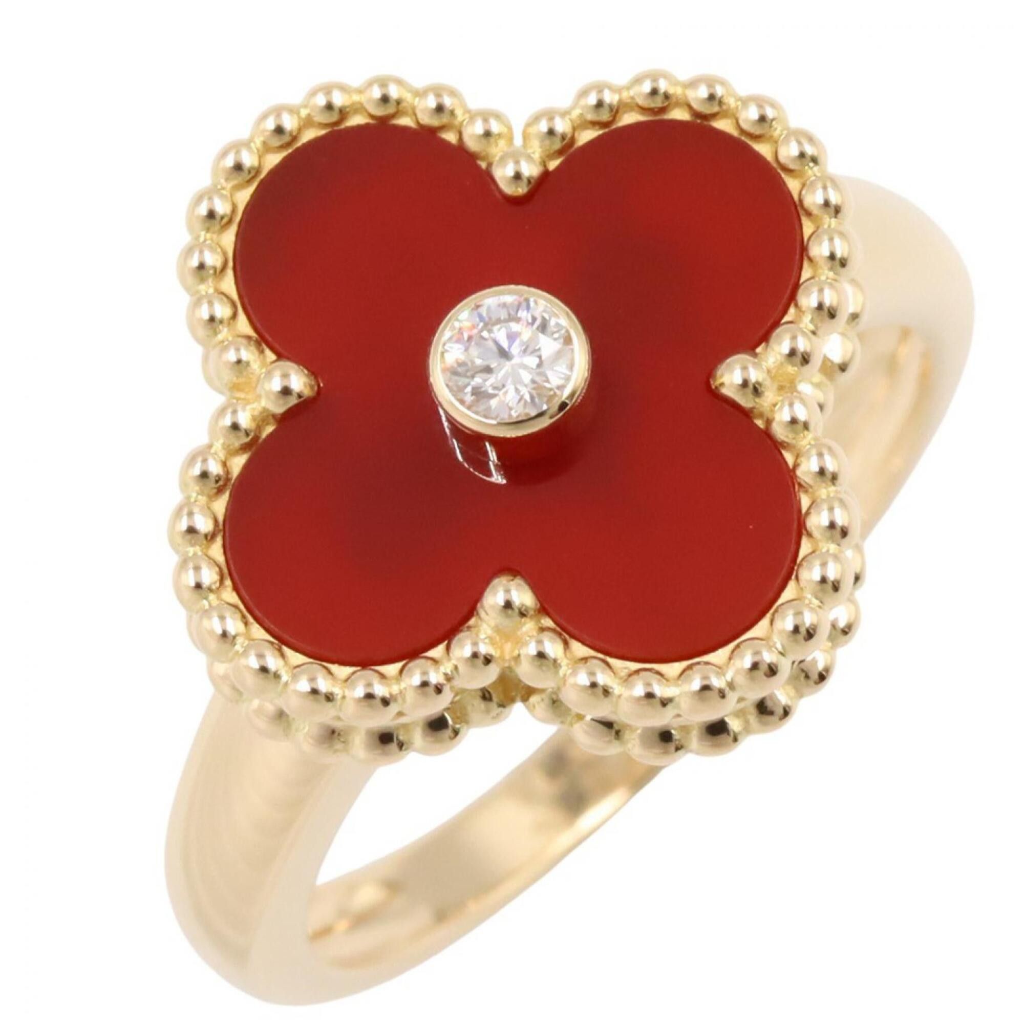 Van Cleef & Arpels Vintage Alhambra 1pd Ring - 18k (Yellow Gold) Diamond Carnelian Women's Gold Tone, Red Clear Tone Vcard40800, Women's