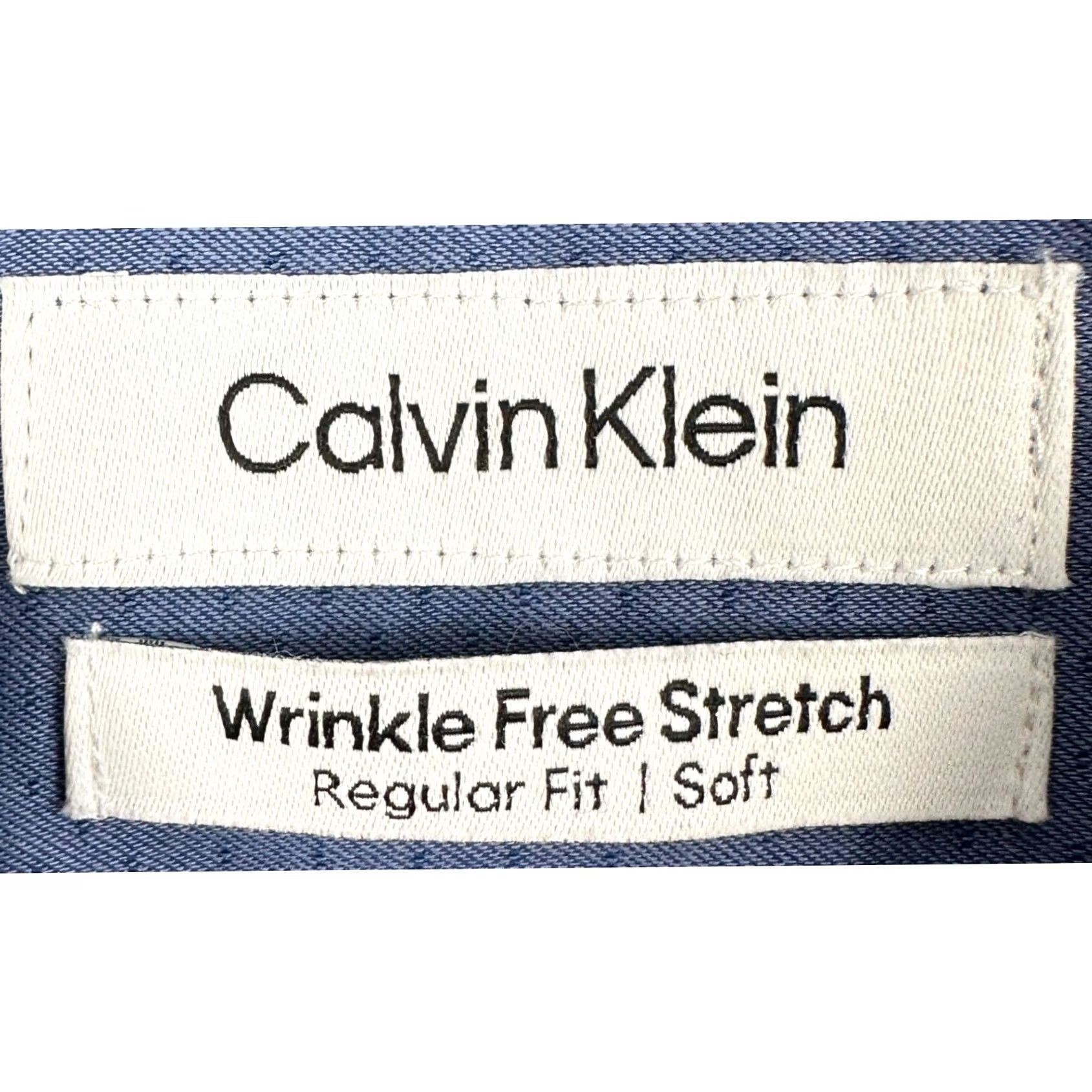 Calvin Klein Calvin Klein Dress Shirt Men XL 17-17.5 34-35 Blue Regular Wrinkle Free Stretch Long Sleeve Button Up Formal Shirt Mens Navy Blue Size 46R - 4 Thumbnail