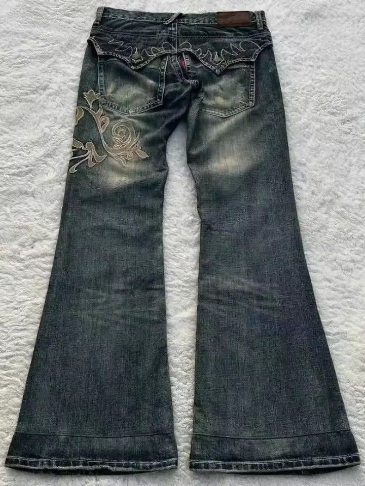 Japanese Brand Retro Harajuku Embroidery Pattern Micro Flare Jeans Size 28" / US 6 / IT 42 - 2 Thumbnail