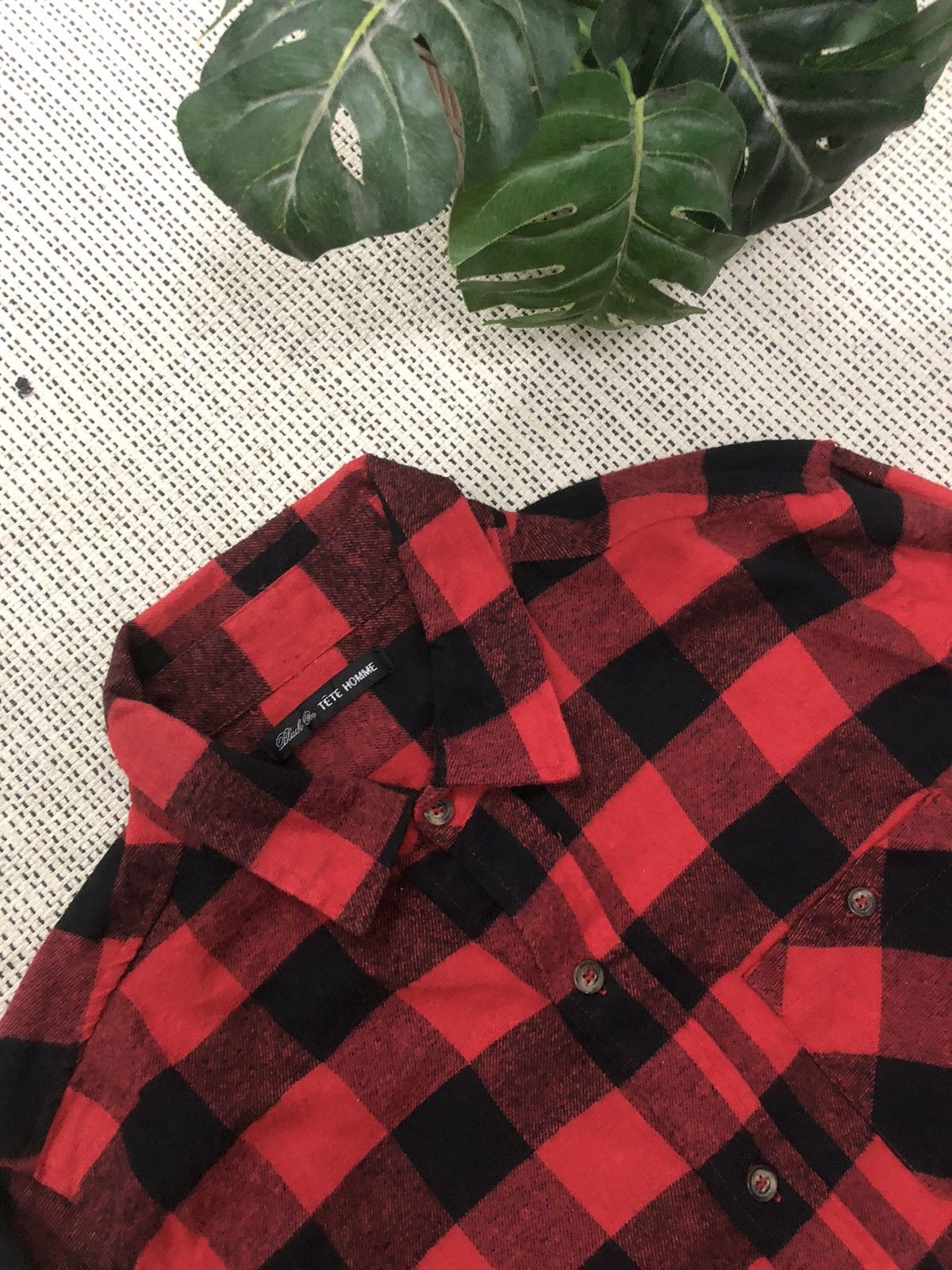 Issey Miyake × Japanese Brand × Tete Homme TETE HOMME BY ISSEY MIYAKE RED BLACK FLANNEL LS SHIRT Size US L / EU 52-54 / 3 - 1 Thumbnail