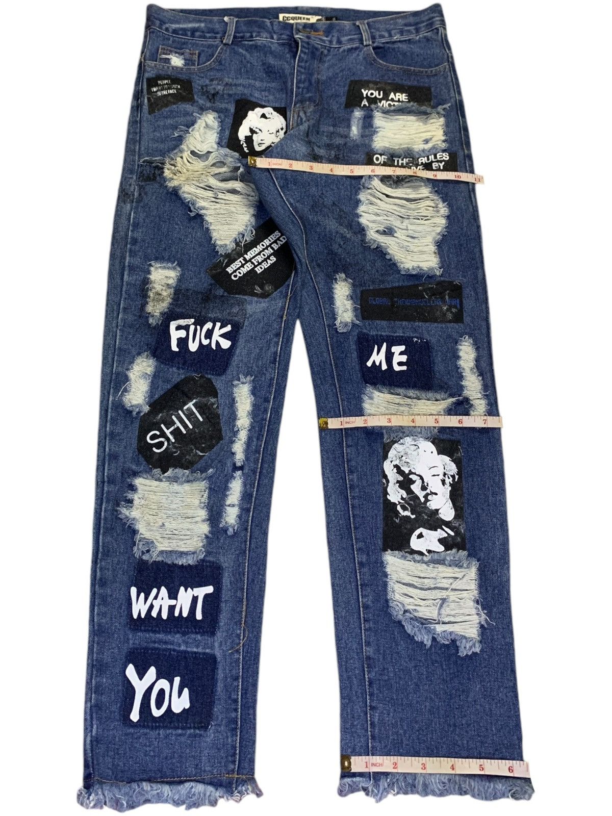 Seditionaries Vintage Japanese Brand Distressed Punk Printed Jeans Size 32" / US 10 / IT 46 - 14 Thumbnail