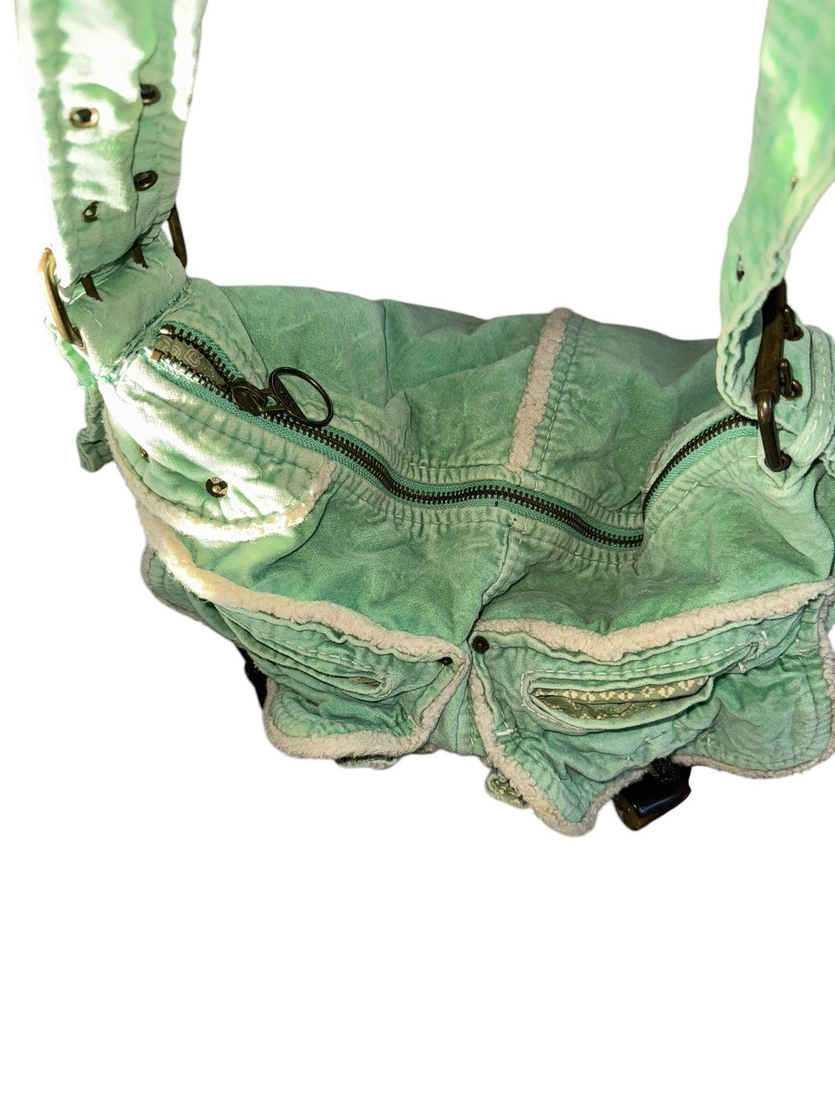 Gap × Vintage Y2K GAP Vintage Velvet Messenger Bag Green Handbag Size ONE SIZE - 12 Thumbnail
