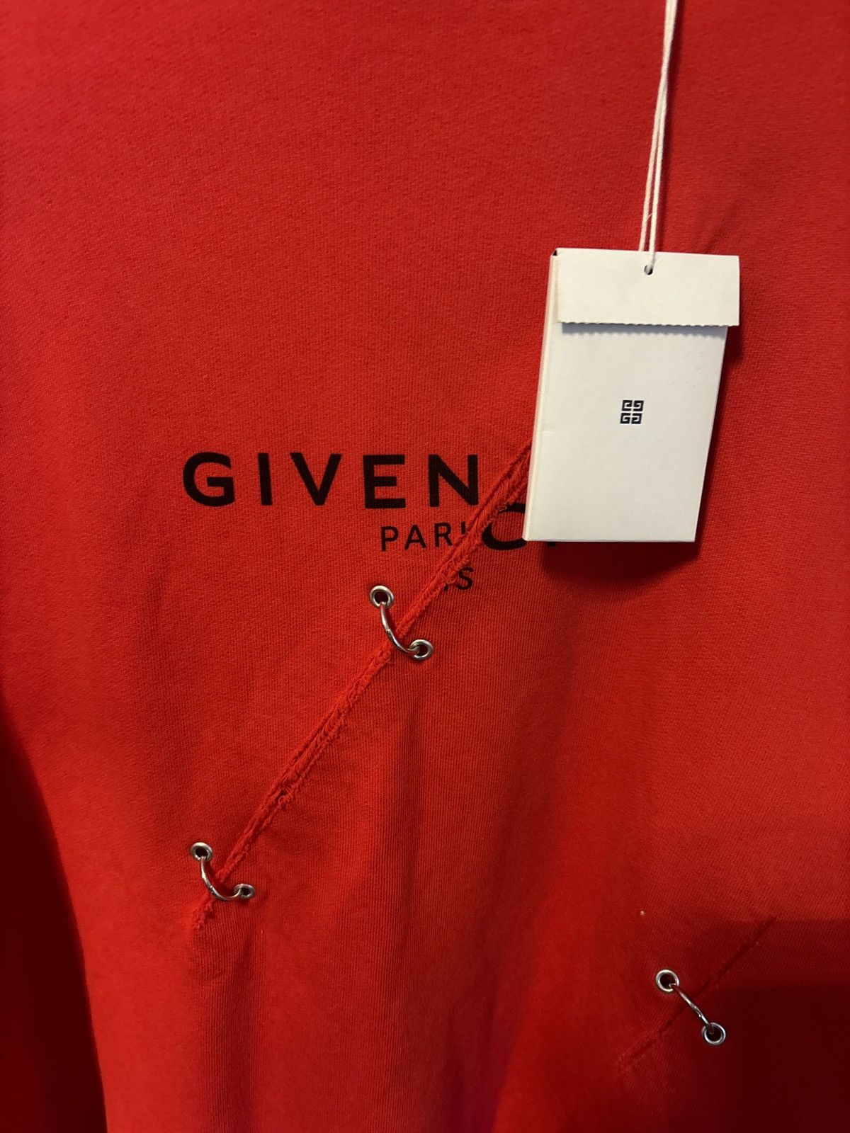 Givenchy GIVENCHY Men's Red Rip Metal Detail Oversized Sweater Size US XL / EU 56 / 4 - 11 Thumbnail