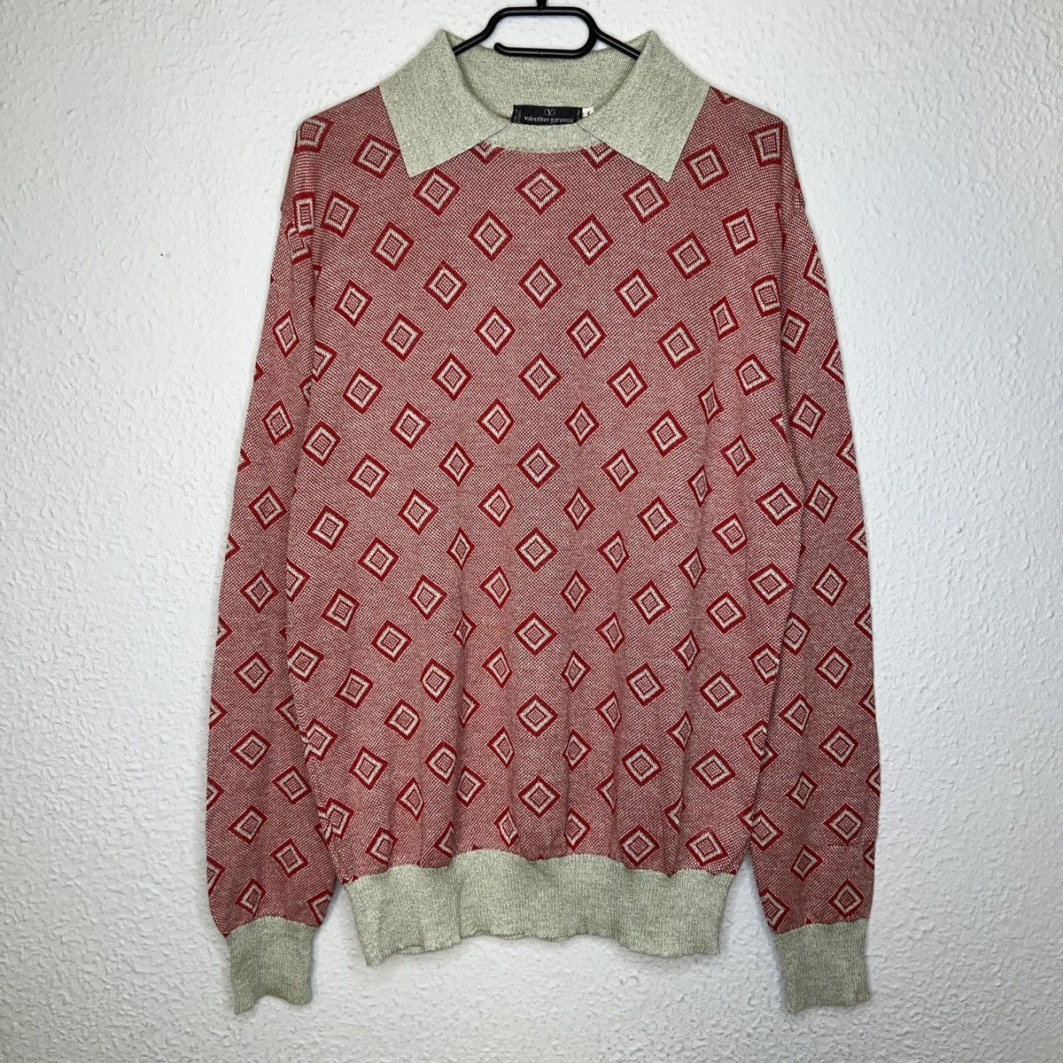 Valentino × Vintage Valentino Garavani Jumper Sweater Knitwear Argyle Rare 90s Size US L / EU 52-54 / 3 - 1 Thumbnail