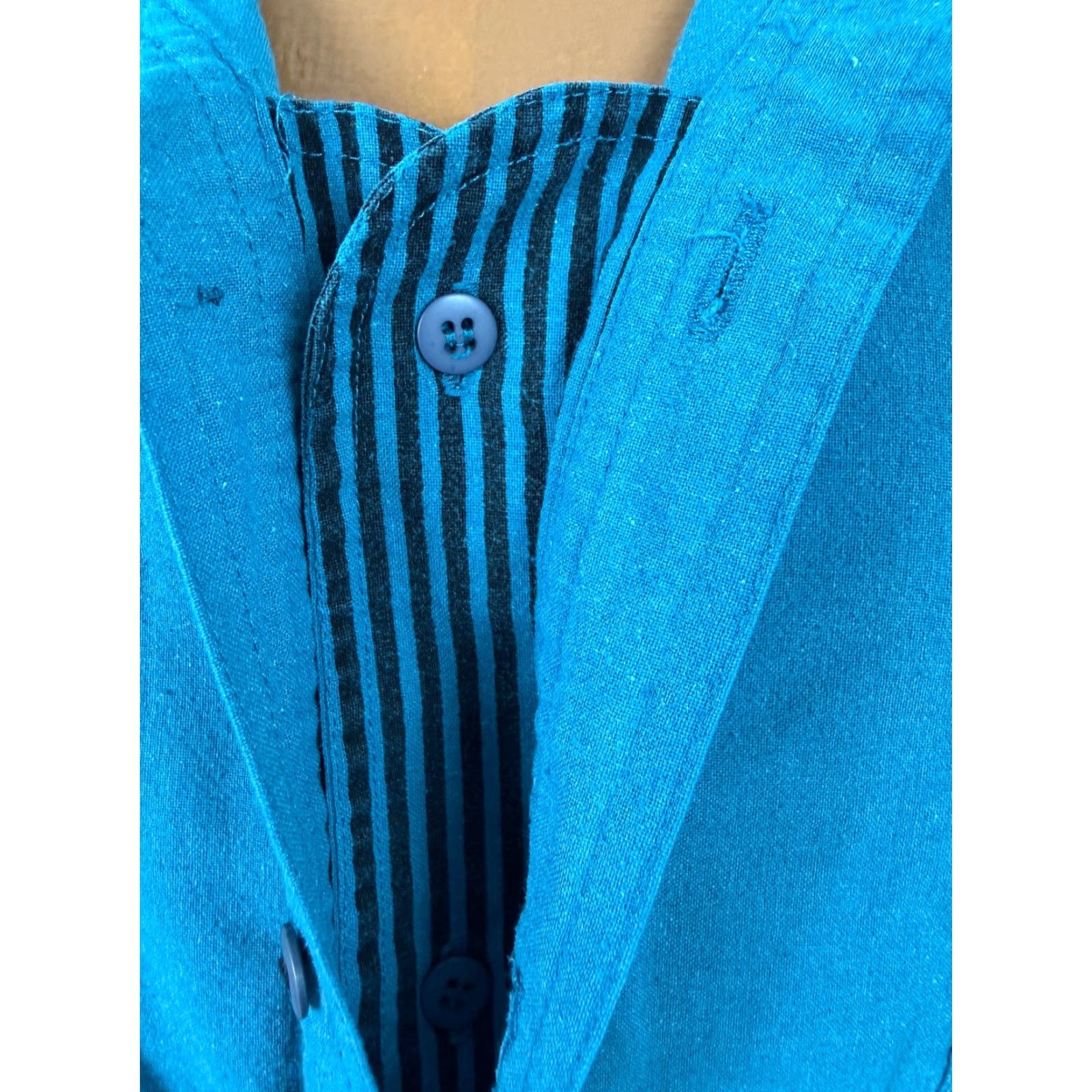 Altea VINTAGE New Vintage Shirt Men 2XL Button-Up Striped Teal Blue 80s 90s Hipster Club Size US XXL / EU 58 / 5 - 5 Thumbnail