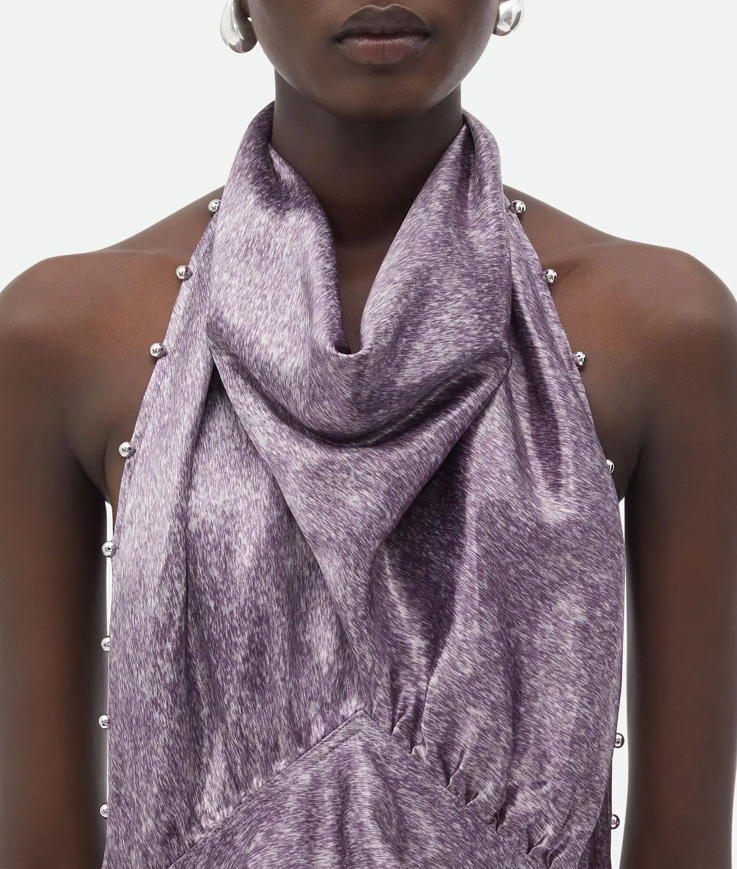 Bottega Veneta o1n1vont0425 Bicolour Printed Shine Cupro Dress Lilac Size S / US 4 / IT 40 - 4 Thumbnail