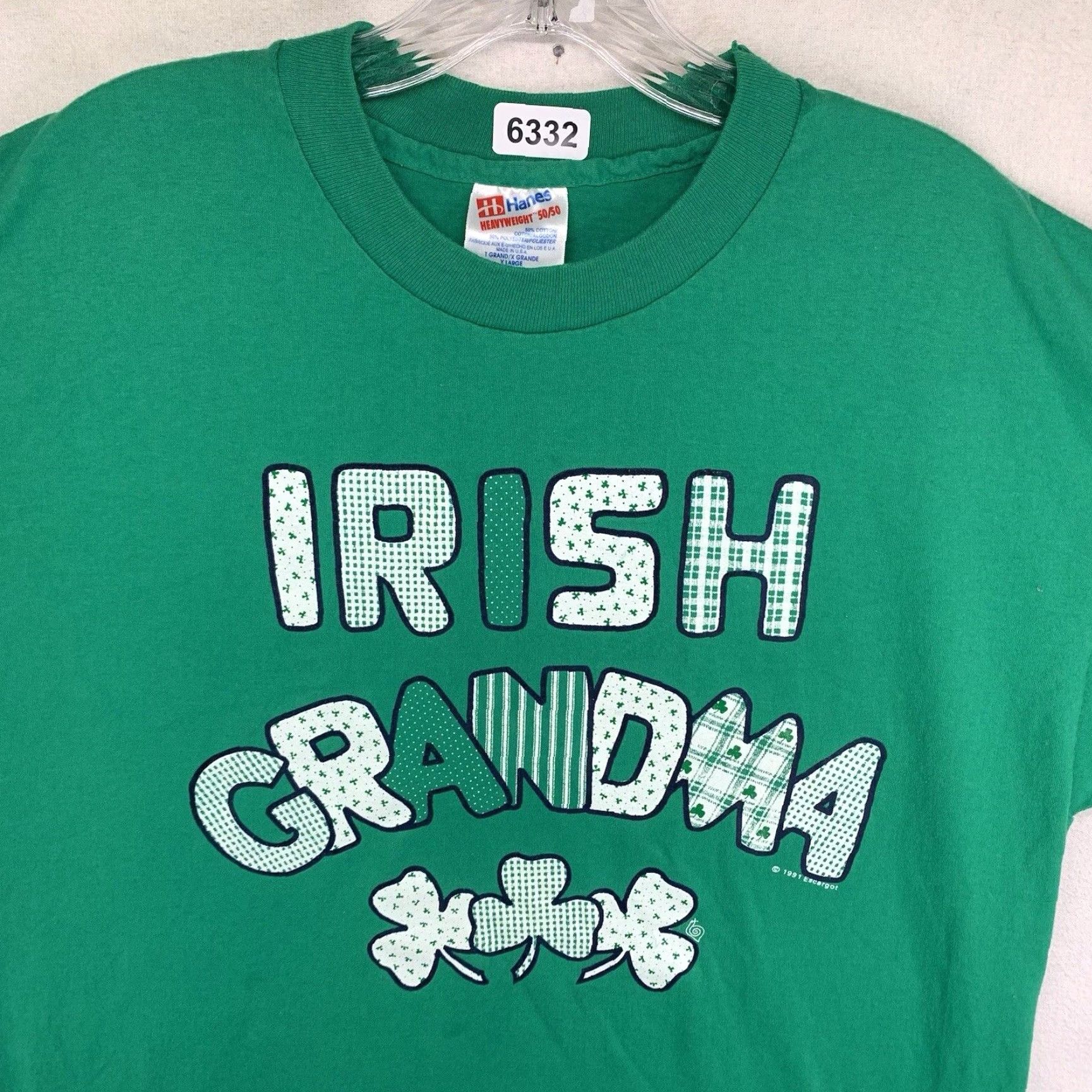 Hanes VINTAGE Hanes Unisex T-Shirt XL Green 90s Funny Irish Grandma Graphic Print Crew Neck All Seasons Size US XL / EU 56 / 4 - 7 Thumbnail