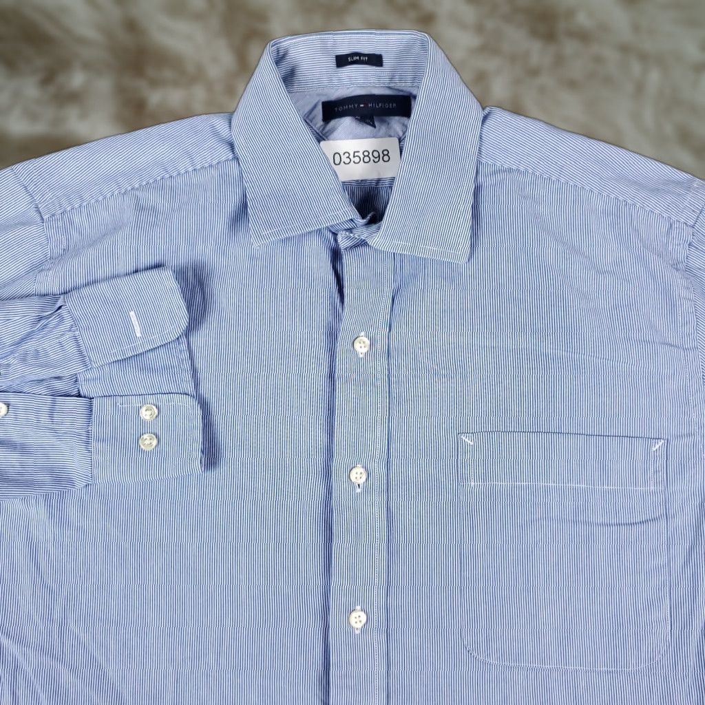 Tommy Hilfiger Tommy Hilfiger Shirt Mens M Blue Striped Button-Up Long Sleeve Casual Shirt - Regular Fit, Cotton, Classic American Brand Men’s Button-Down Size US M / EU 48-50 / 2 - 1 Thumbnail