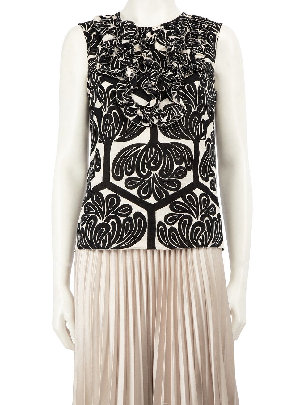 image of Marni Black Floral Pattern Ruffle Accent Top, Women's (Size Small)