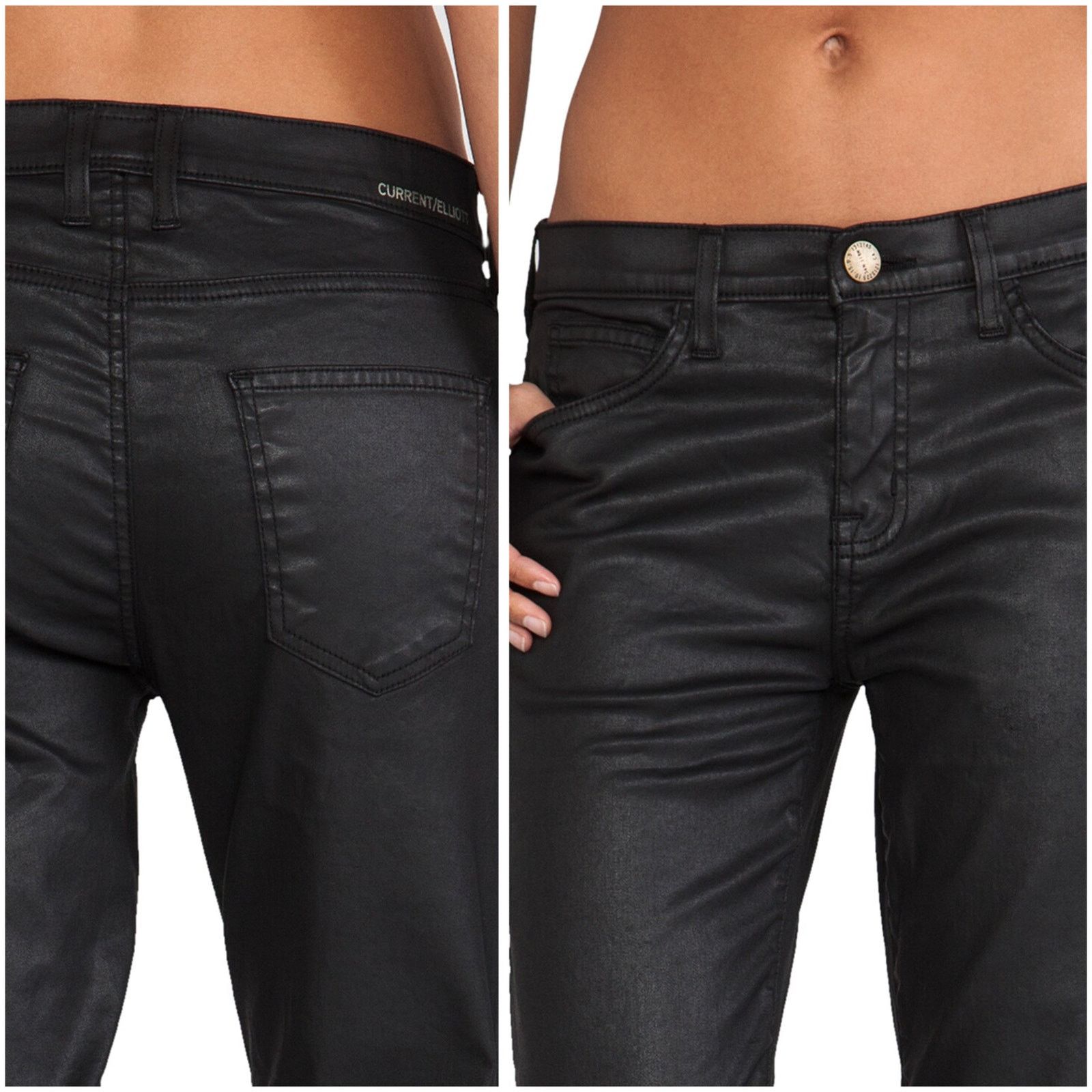 Current/Elliot Current/Elliott The Fling Black Coated Boyfriend Jeans 23 Size 23" - 5 Thumbnail