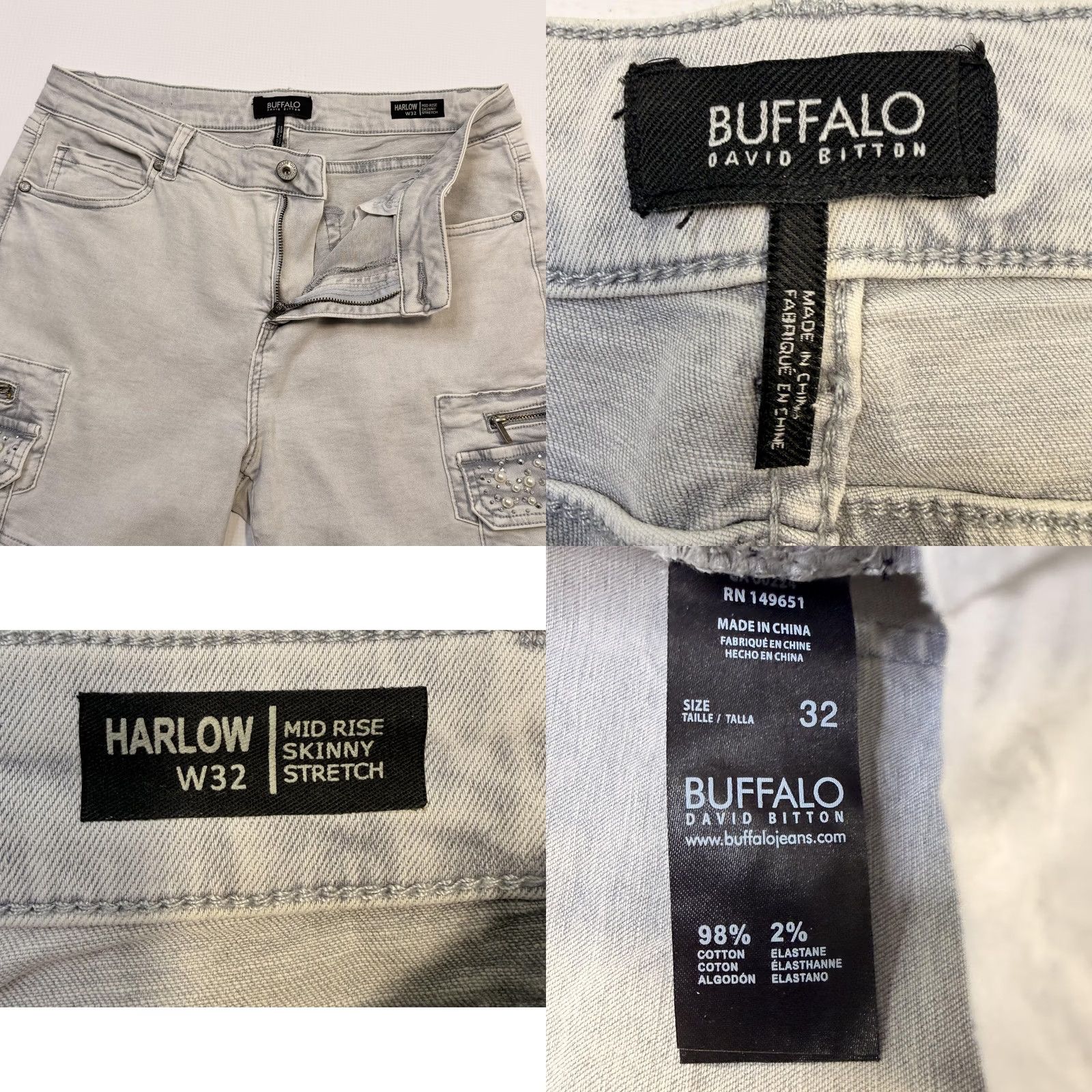 Buffalo David Bitton Buffalo David Bitton Jeans Womens 32 Gray Harlow Skinny Cargo Beaded Stretch* Size 24" / US 00 / IT 34 - 8 Thumbnail