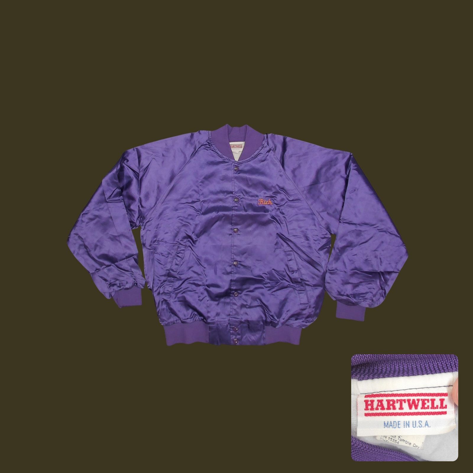 Vintage 80s Hartwell "South Pacific" Boxy Purple Satin Bomber Jacket Size US L / EU 52-54 / 3 - 1 Thumbnail