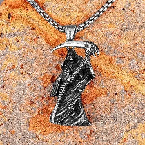 Jewelry Grim Reaper Scythe Skull Necklace Size ONE SIZE - 3 Thumbnail
