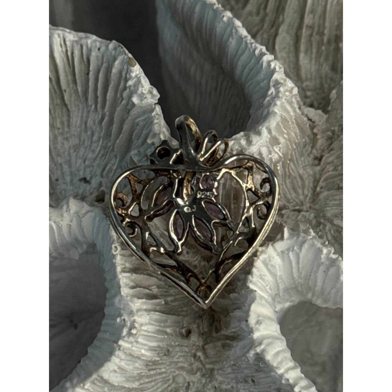Jewelry 925 STERLING SILVER AMETHYST HEART PENDANT LENGTH 1 INCH Size ONE SIZE - 4 Thumbnail