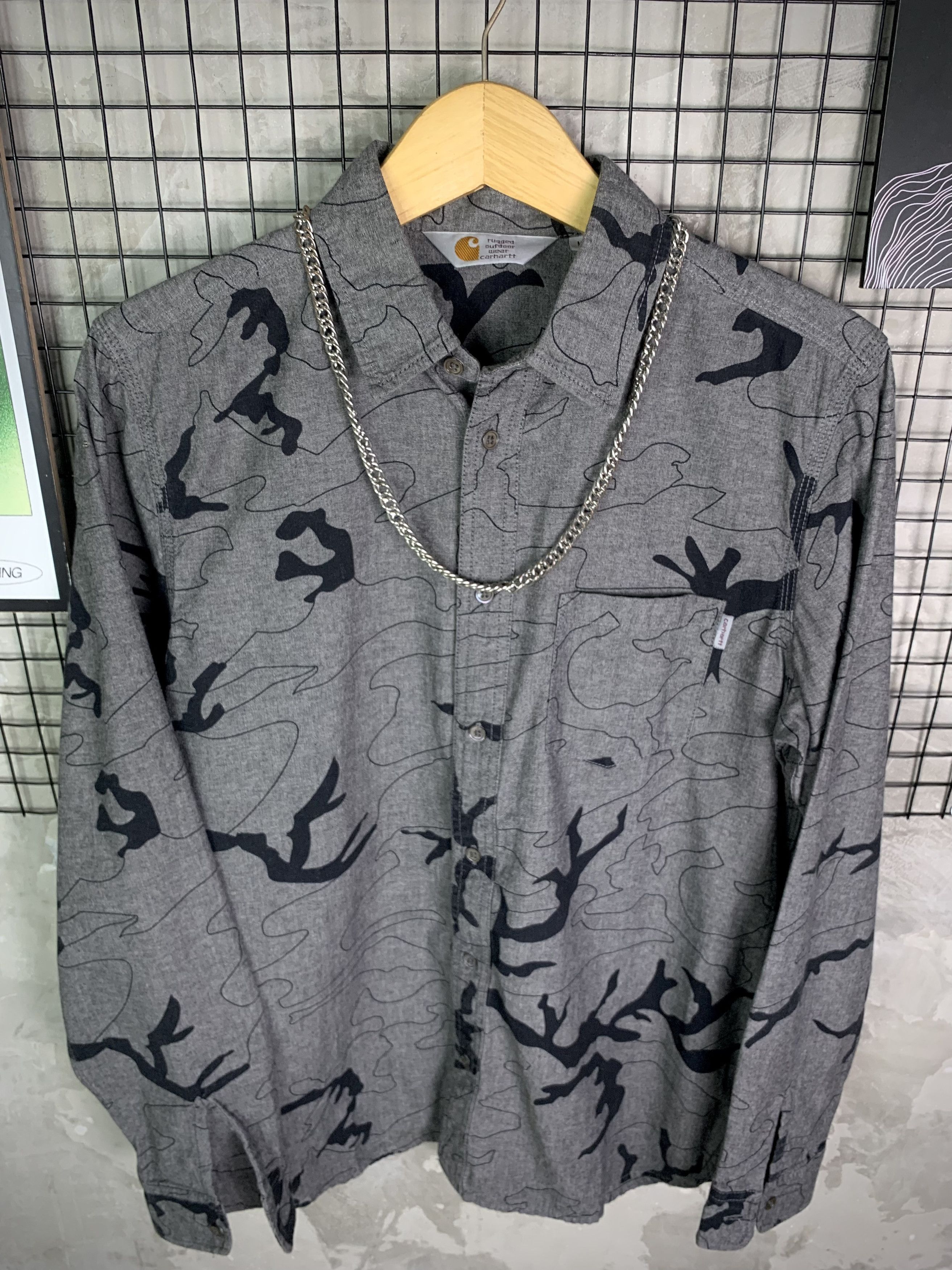 Carhartt Carhartt Bowie Long Sleeve Shirt Camo Lines Black Soot Rinse Size US M / EU 48-50 / 2 - 4 Thumbnail
