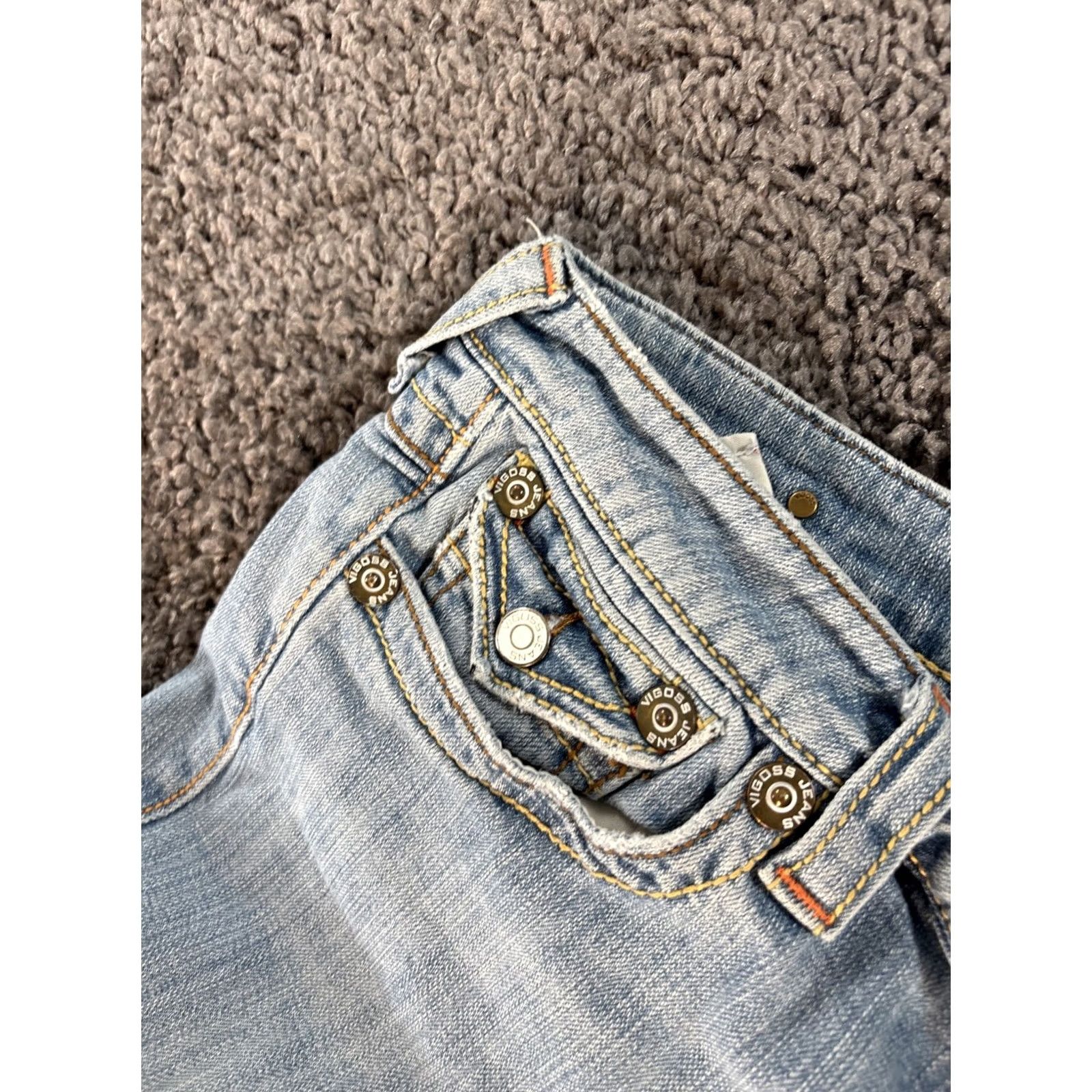 Vintage Vtg VIGOSS Jeans Boot Cut Womens 32x30 Low Rise Light Wash Contrast Stitch Flap Jeans Womens Bootcut 5-Pocket Inseam 30 Blue Mens? Size 24" / US 00 / IT 34 - 6 Thumbnail