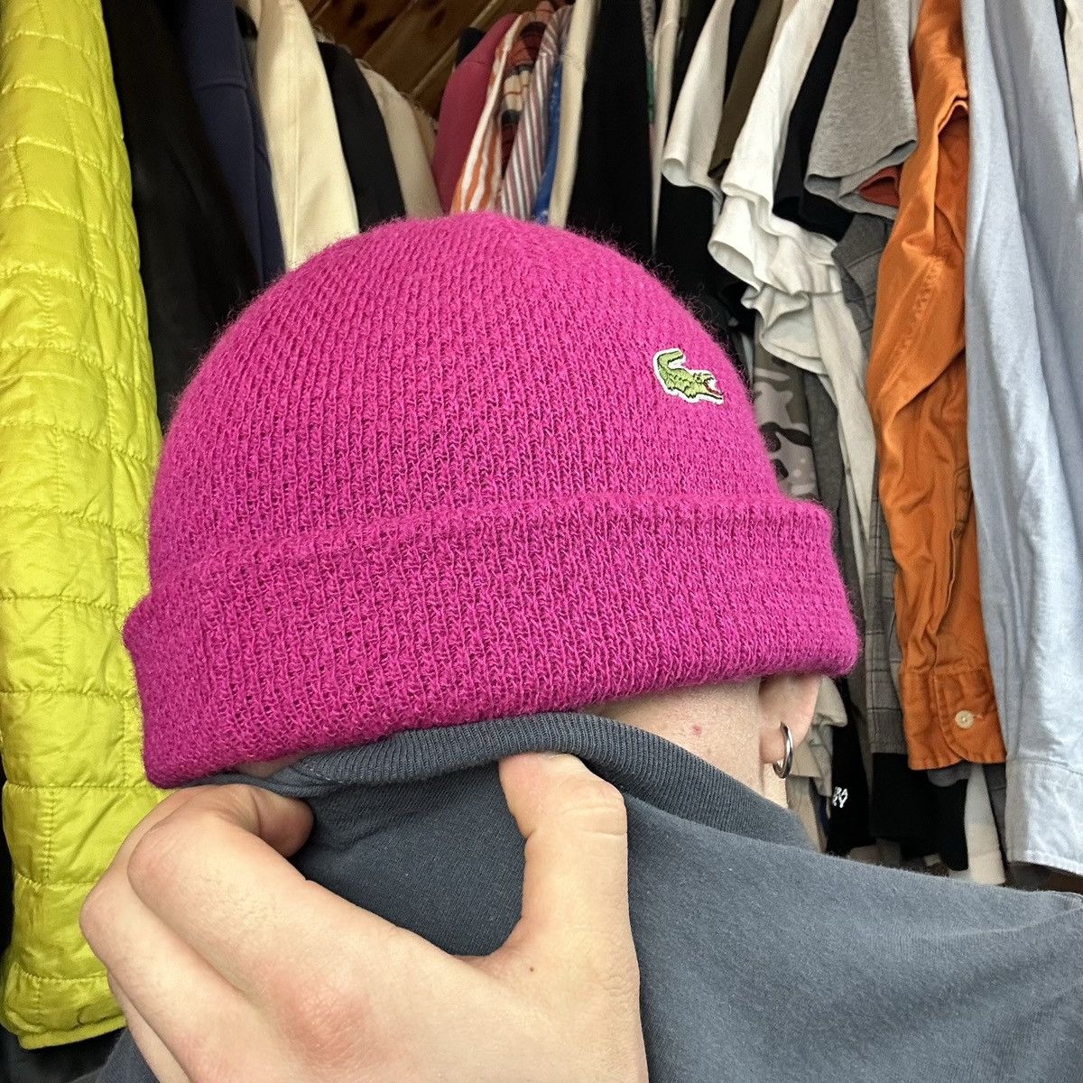 Lacoste Vintage 90s Lacoste Beanie Chemise Archive Rare Wool France Size ONE SIZE - 1 Thumbnail