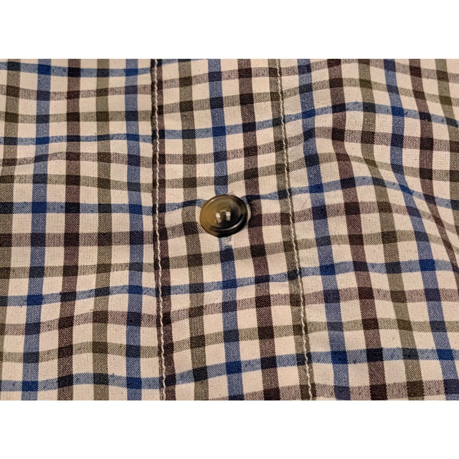 KAVU KAVU Plaid Long Sleeve Button Up Shirt Mens XL Blue Brown Knit Polyester Regular Fit Vintage? No (but avoid "Vintage" since No) Size US XL / EU 56 / 4 - 7 Thumbnail