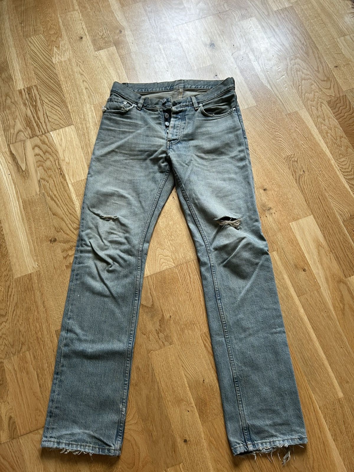 Pre-owned Helmut Lang Vintage Archive Distressed Stained Denim In Gray