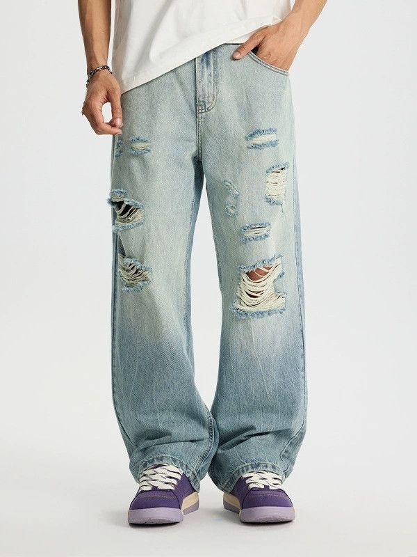 Japanese Brand × Jean Men's ripped loose straight high street jeans Size US 32 / EU 48 - 1 Thumbnail
