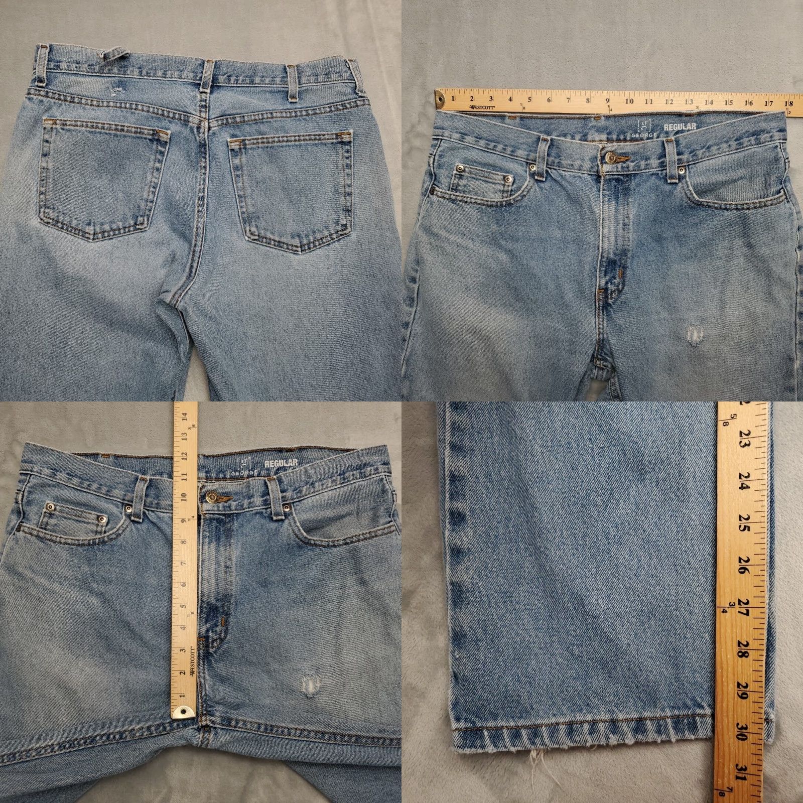 George George Jeans Mens 35x32 35x30 Blue Denim Distressed Faded Cotton Work Pants Size US 35 - 9 Thumbnail