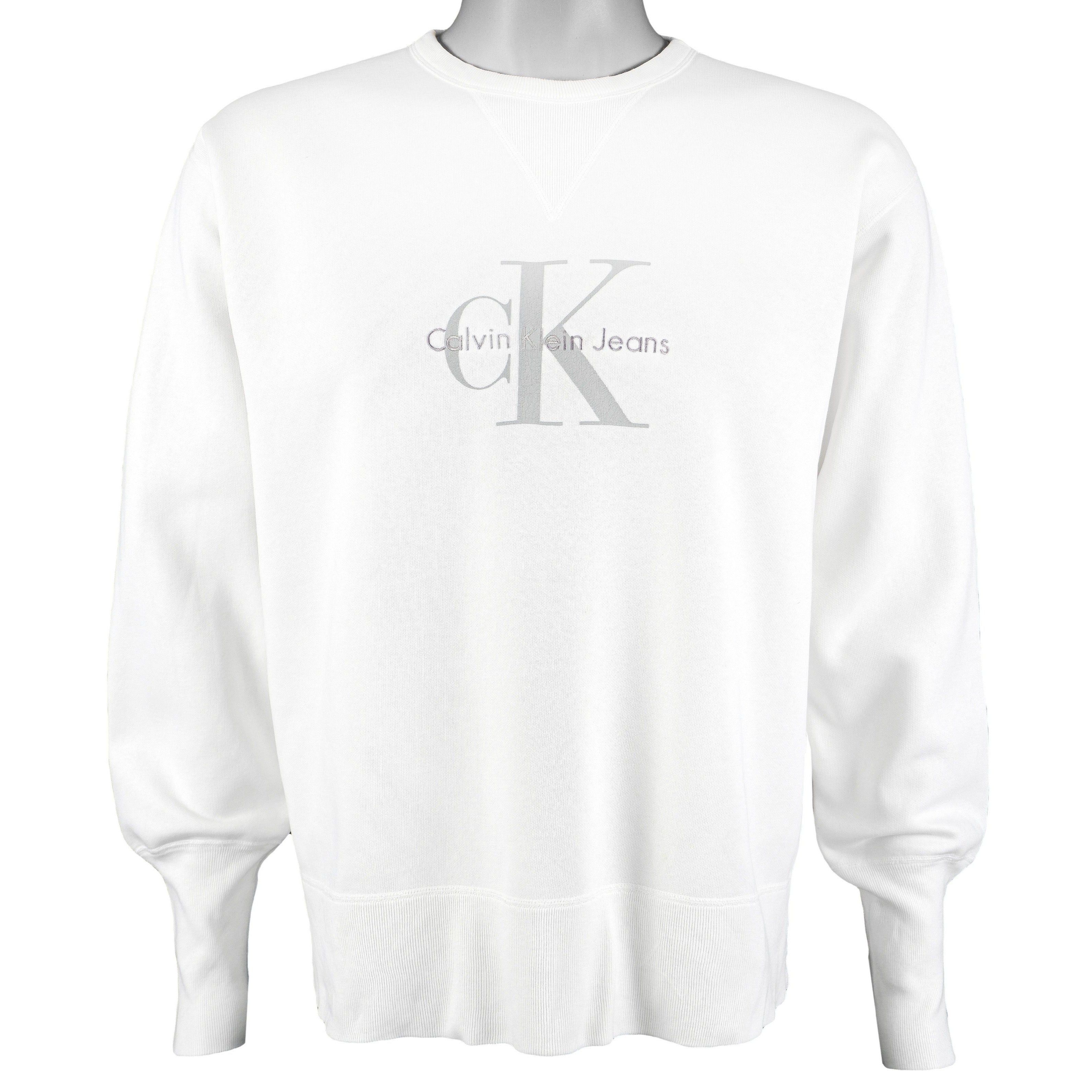 Calvin Klein White Spell-Out Crew Neck Sweatshirt 1990s Size US L / EU 52-54 / 3 - 1 Thumbnail