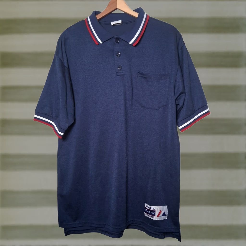 Vintage VINTAGE Majestic Polo Shirt L Navy Blue Red White Stripe Retro Sport Golf USA Shirt Mens Size US L / EU 52-54 / 3 - 1 Thumbnail