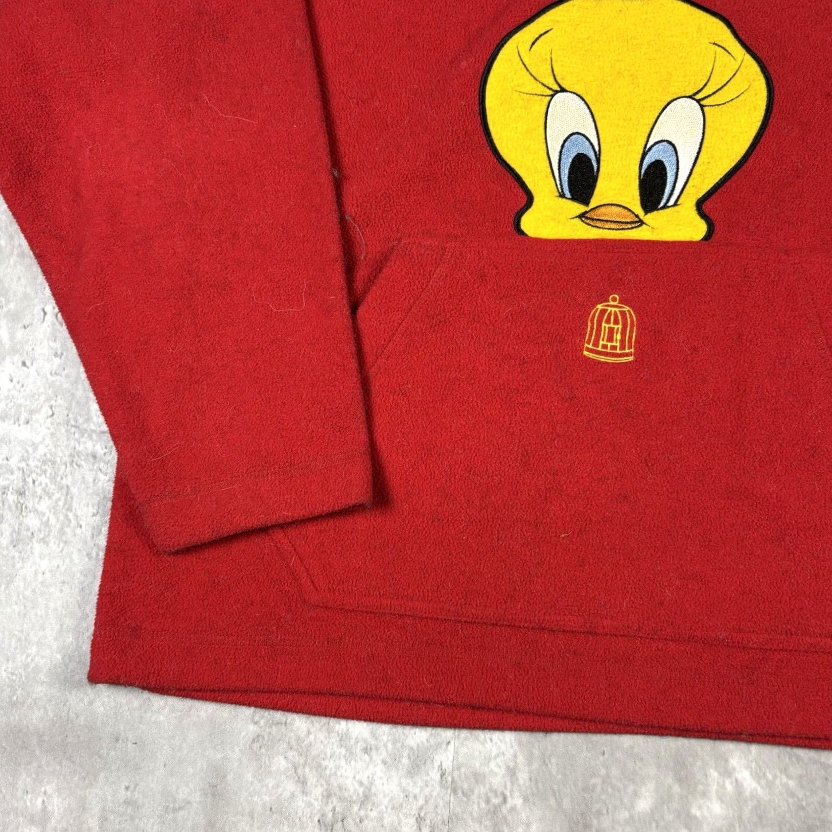Vintage VINTAGE Looney Tunes Hoodie Tweetie Bird Fleece Red Pullover XL 90s Cartoon Mens Pullover Hooded Cotton Embroidered Bugs Bunny Cap Pattern Solid Size US XL / EU 56 / 4 - 6 Thumbnail
