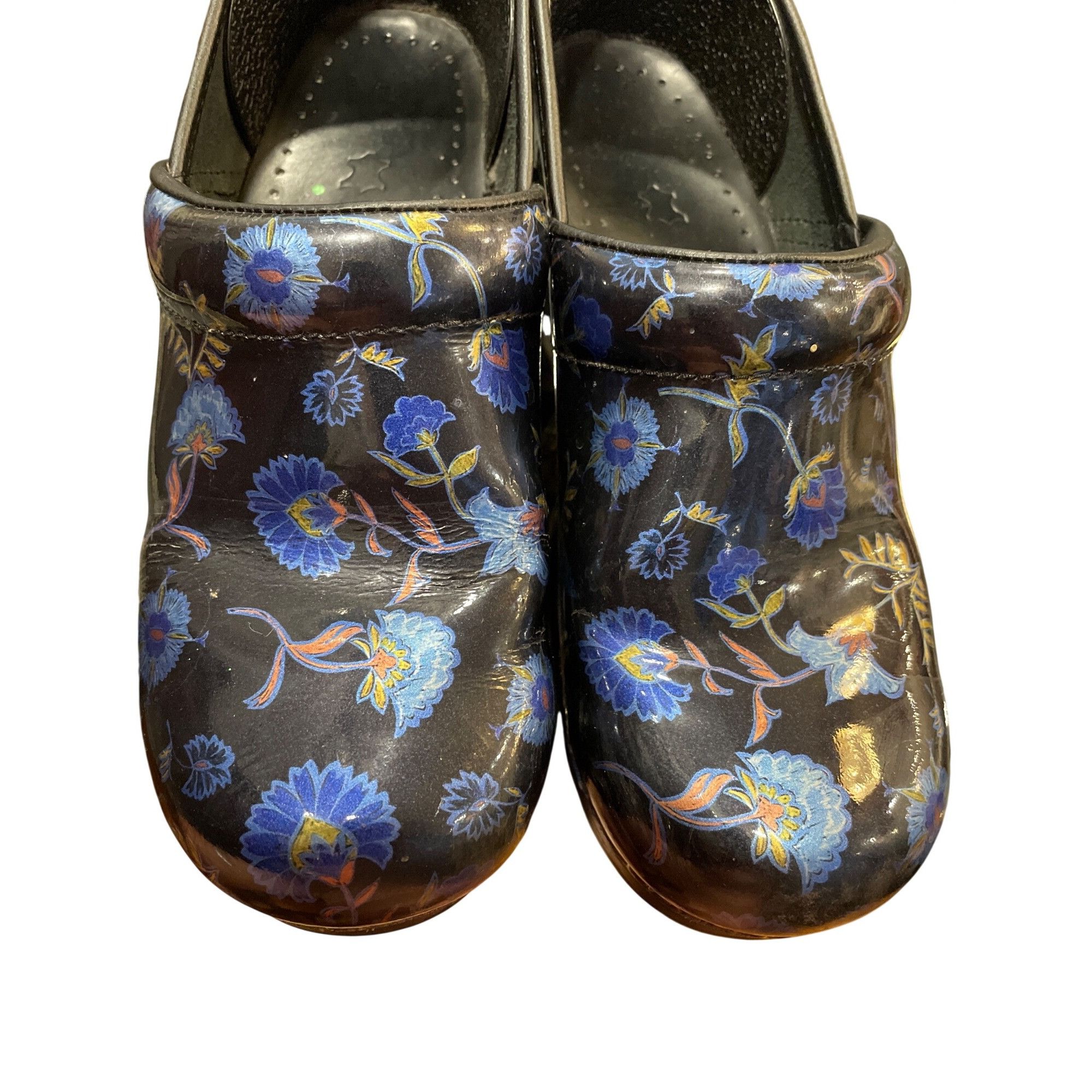 Dansko Dansko wms black blue floral leather nursing mules clogs sz Size US 7.5 / IT 37.5 - 13 Thumbnail