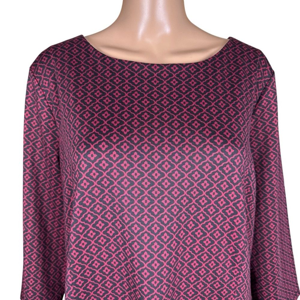 Talbots New Talbots Geometric Print 3/4 Sleeve Burgundy Dress Size Size XL / US 12-14 / IT 48-50 - 2 Thumbnail
