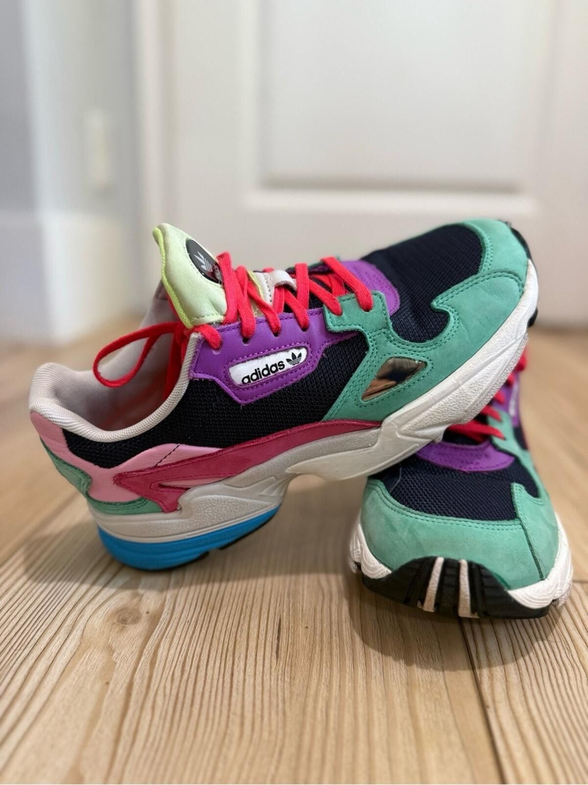 Adidas adidas Green, Purple & Pink Falcon Sneakers with Red Laces Size US 7 / IT 37 - 2 Thumbnail