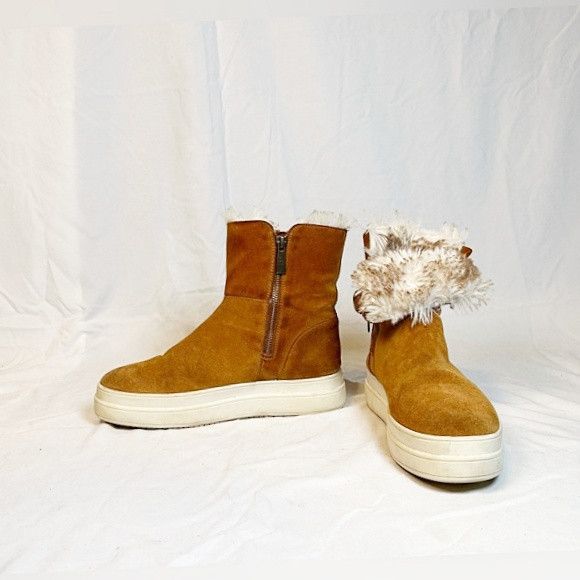 J/Slides J/Slides Tristan Tan Suede Fur Sneaker Booties Ankle Boots Size US 7.5 / IT 37.5 - 2 Thumbnail