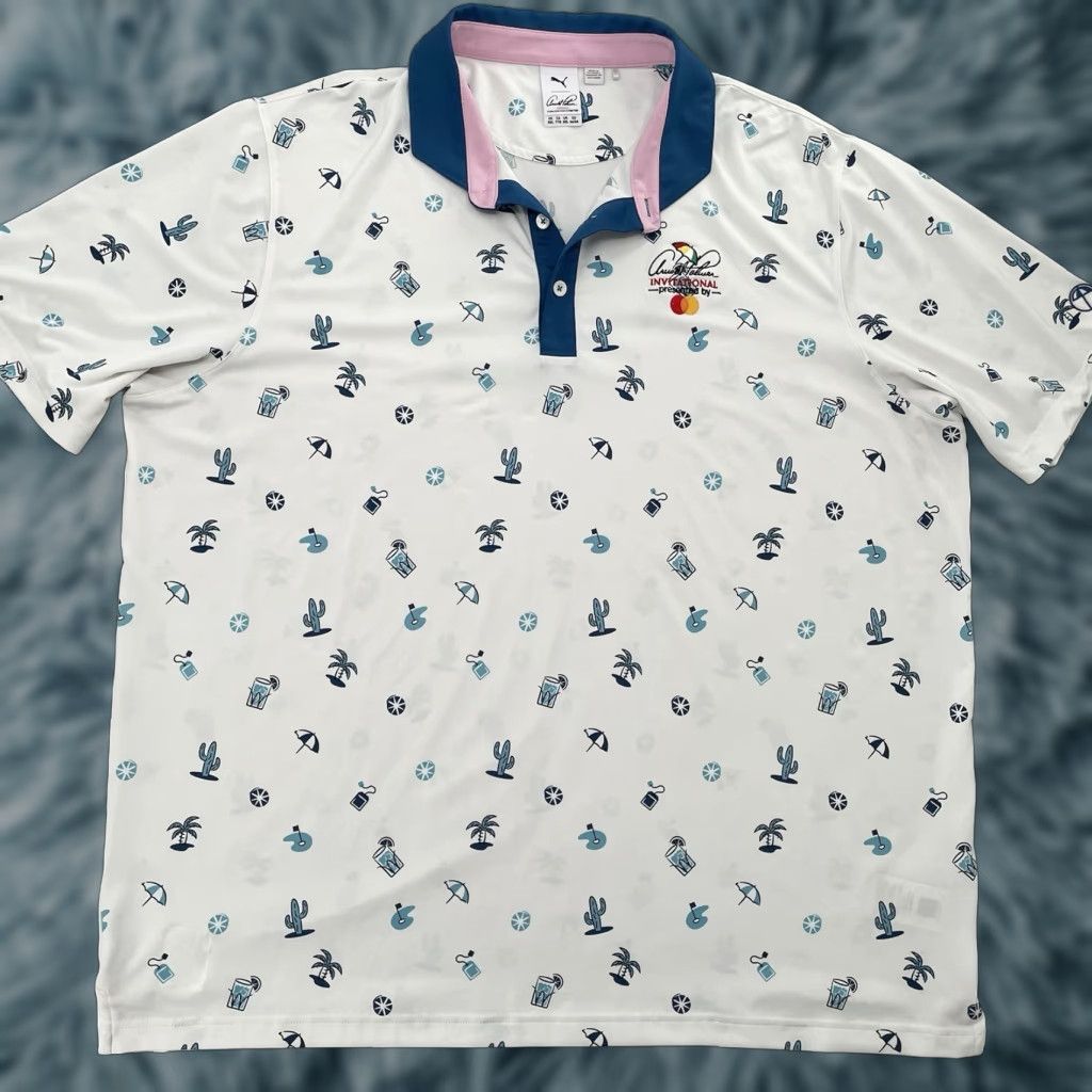 Puma PUMA Golf Polo Shirt Adult 2XL White Allover Print Geometric Arnold Palmer Beach Desert Casual Golf Men 2XL White Polo Mens Size US XXL / EU 58 / 5 - 1 Thumbnail