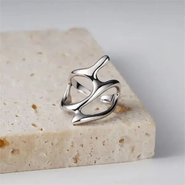 VIBE Abstract Ring Slime Silver Modern Punk Art Psychedelic Size ONE SIZE - 1 Thumbnail